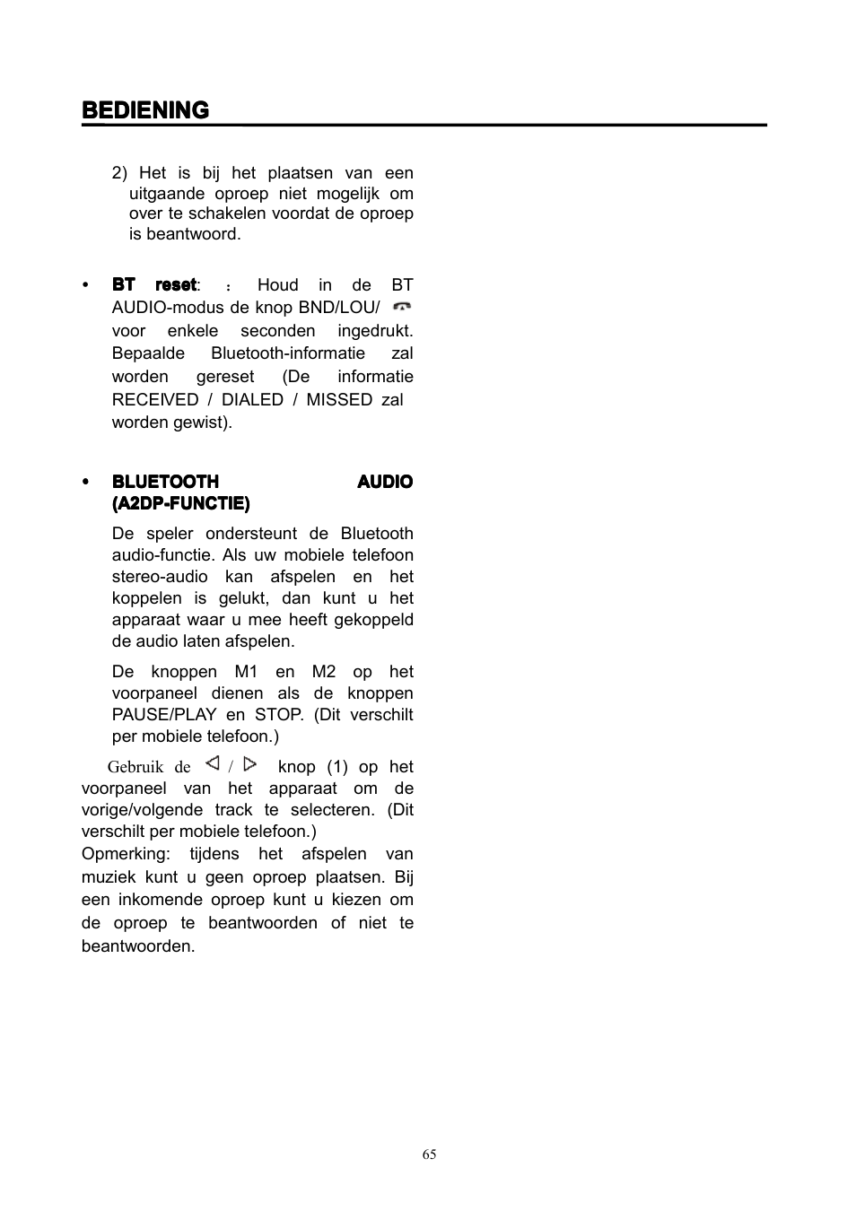 Bediening | Lenco CS-351 BT User Manual | Page 66 / 111