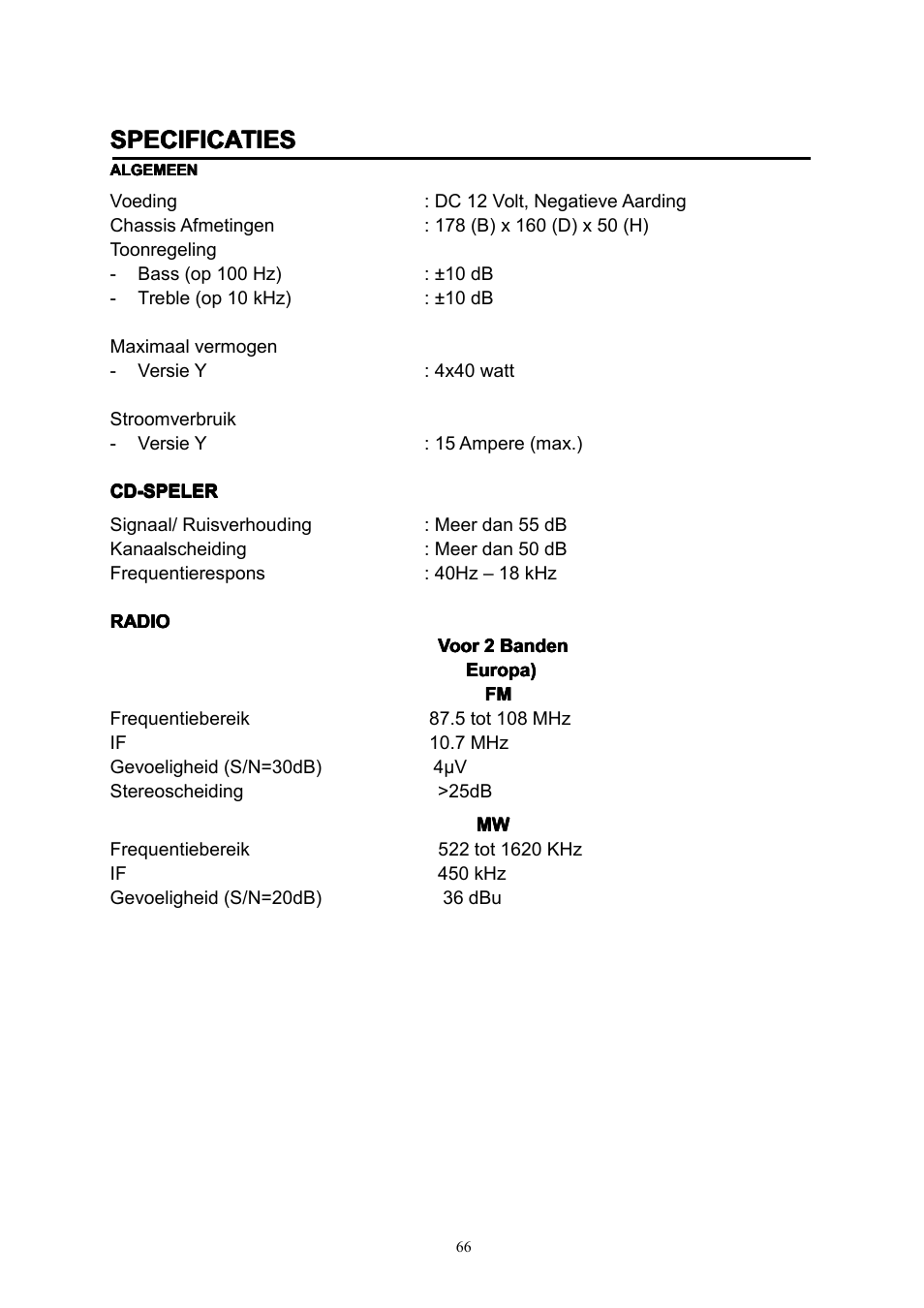 Specificaties | Lenco CS-351 BT User Manual | Page 67 / 111