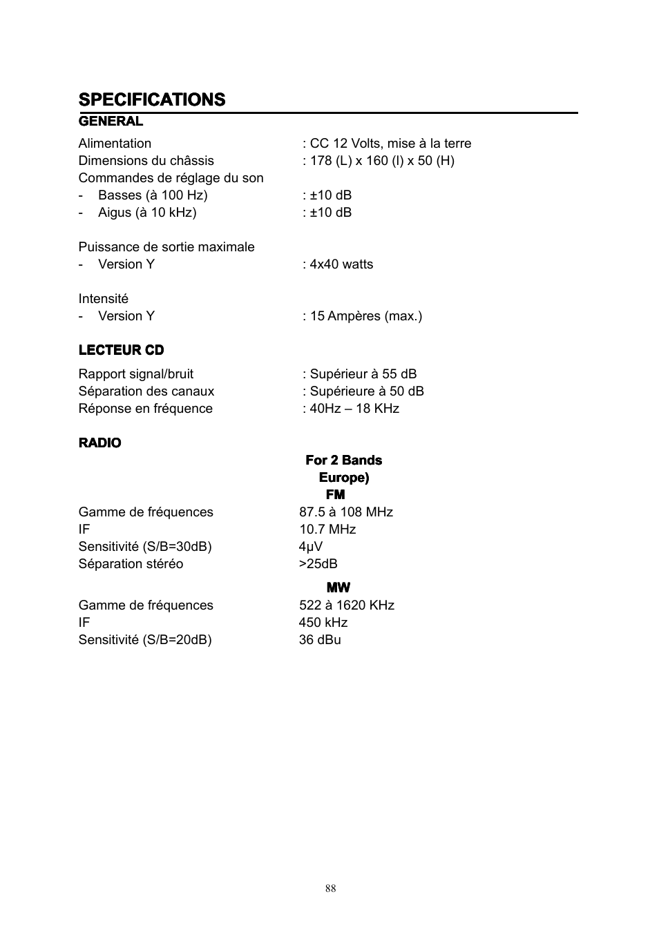 Specifications | Lenco CS-351 BT User Manual | Page 89 / 111