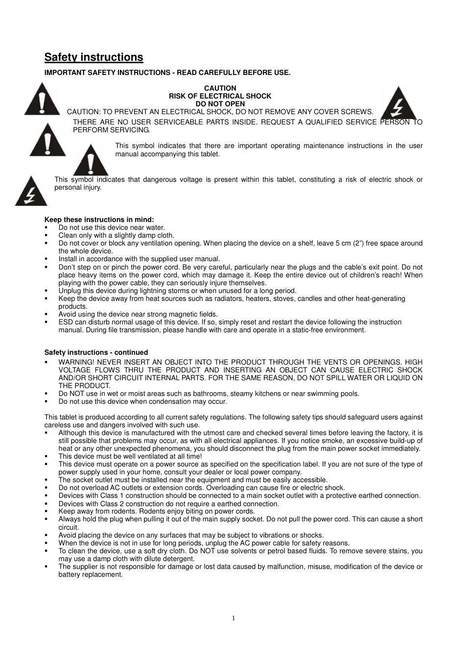 Safety instructions | Lenco CS-410 User Manual | Page 2 / 34