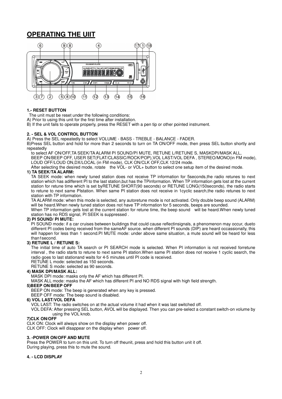 Operating the uiit | Lenco CS-410 User Manual | Page 3 / 34