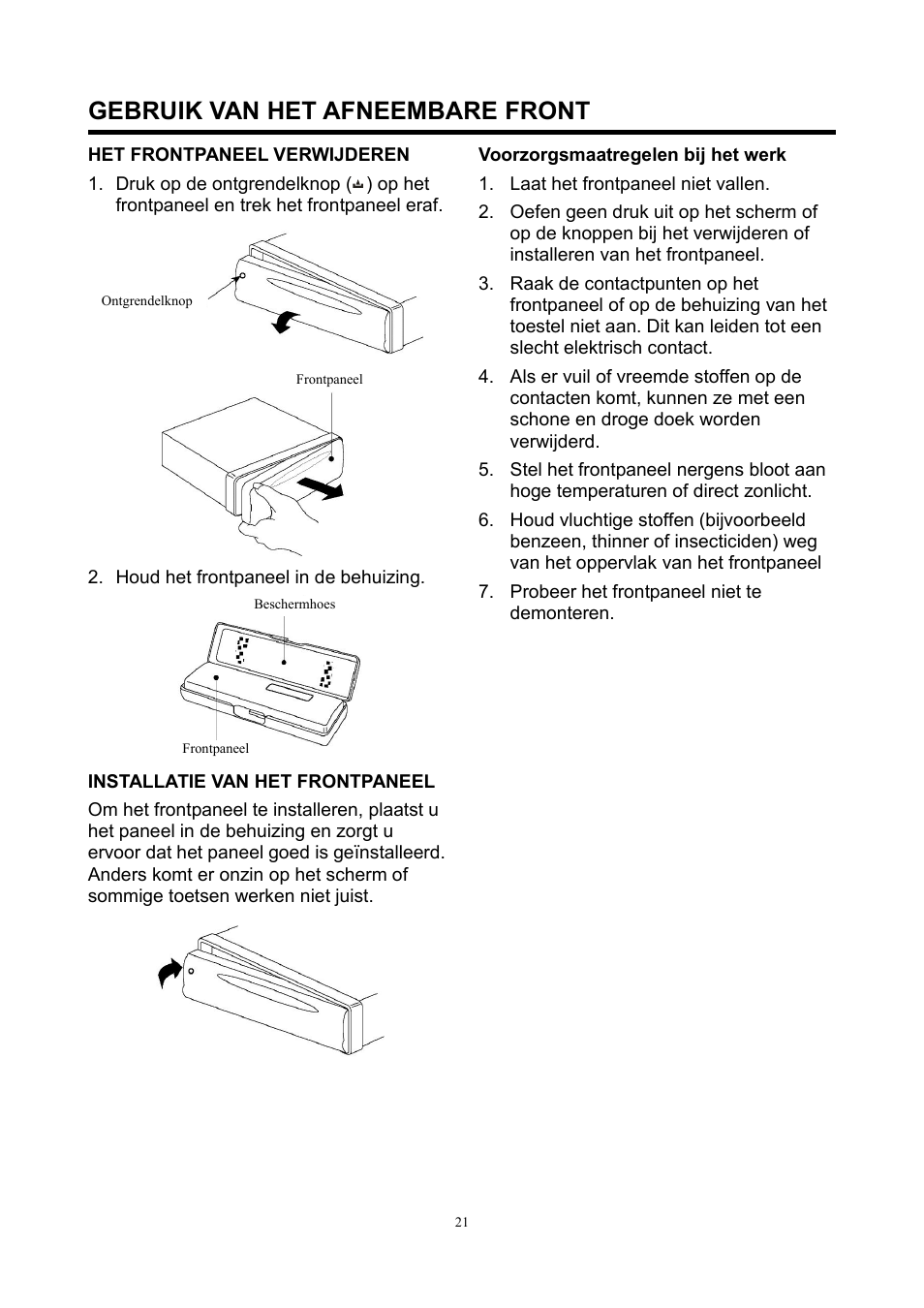 Gebruik van het afneembare front | Lenco CS-420 User Manual | Page 21 / 80