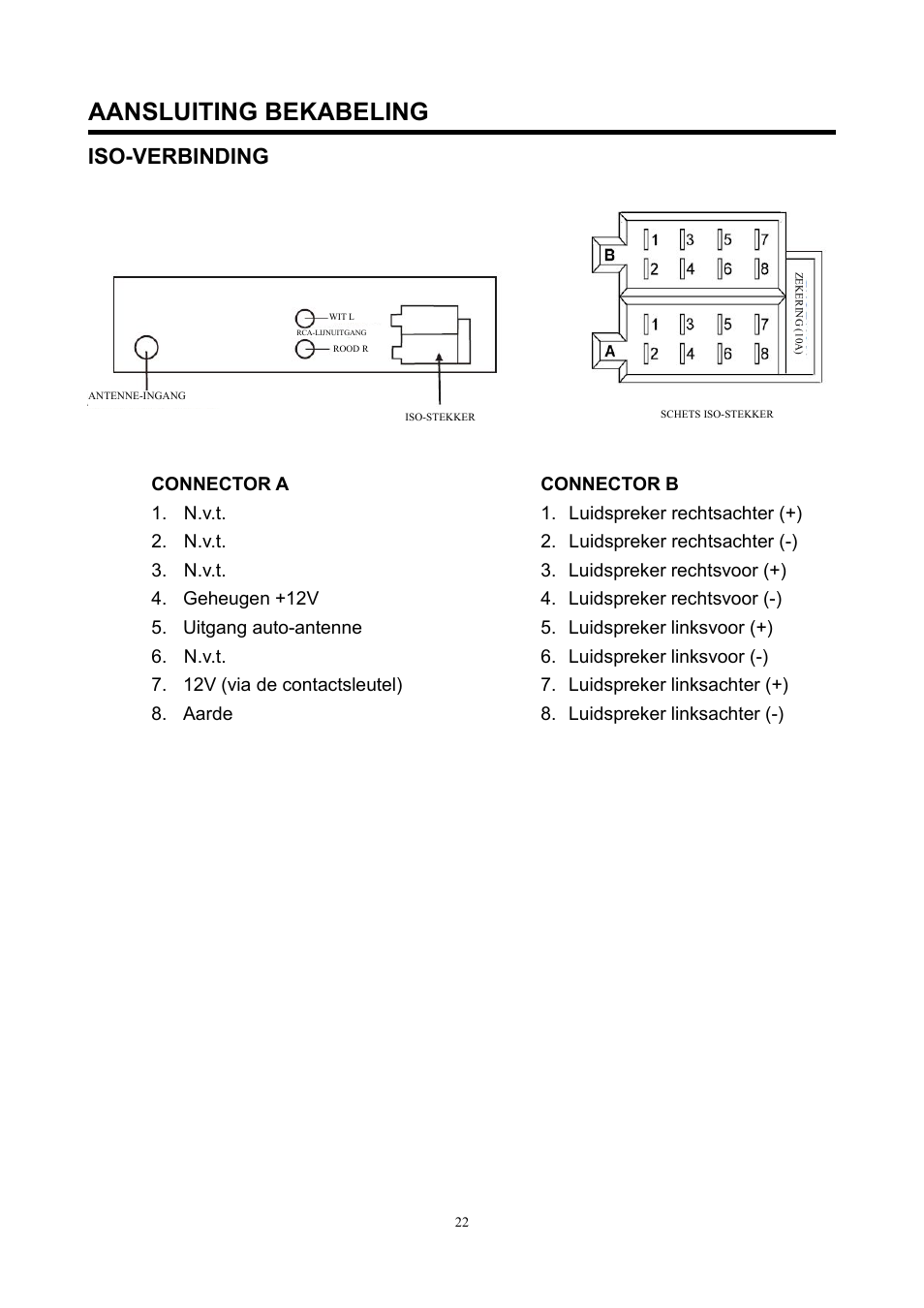Aansluiting bekabeling, Iso-verbinding | Lenco CS-420 User Manual | Page 22 / 80