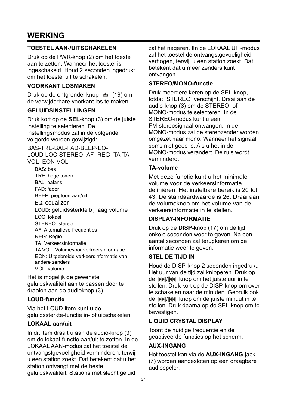 Werking | Lenco CS-420 User Manual | Page 24 / 80