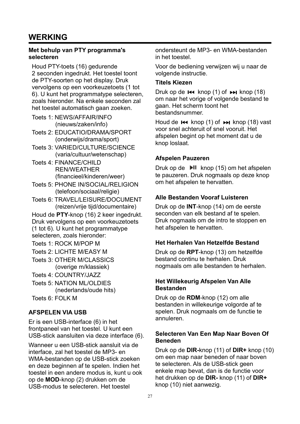 Werking | Lenco CS-420 User Manual | Page 27 / 80