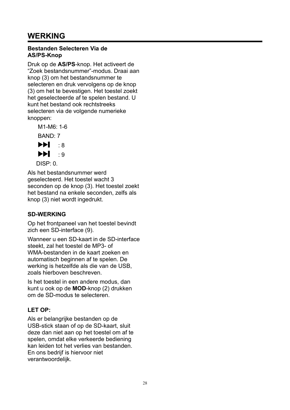 Werking | Lenco CS-420 User Manual | Page 28 / 80