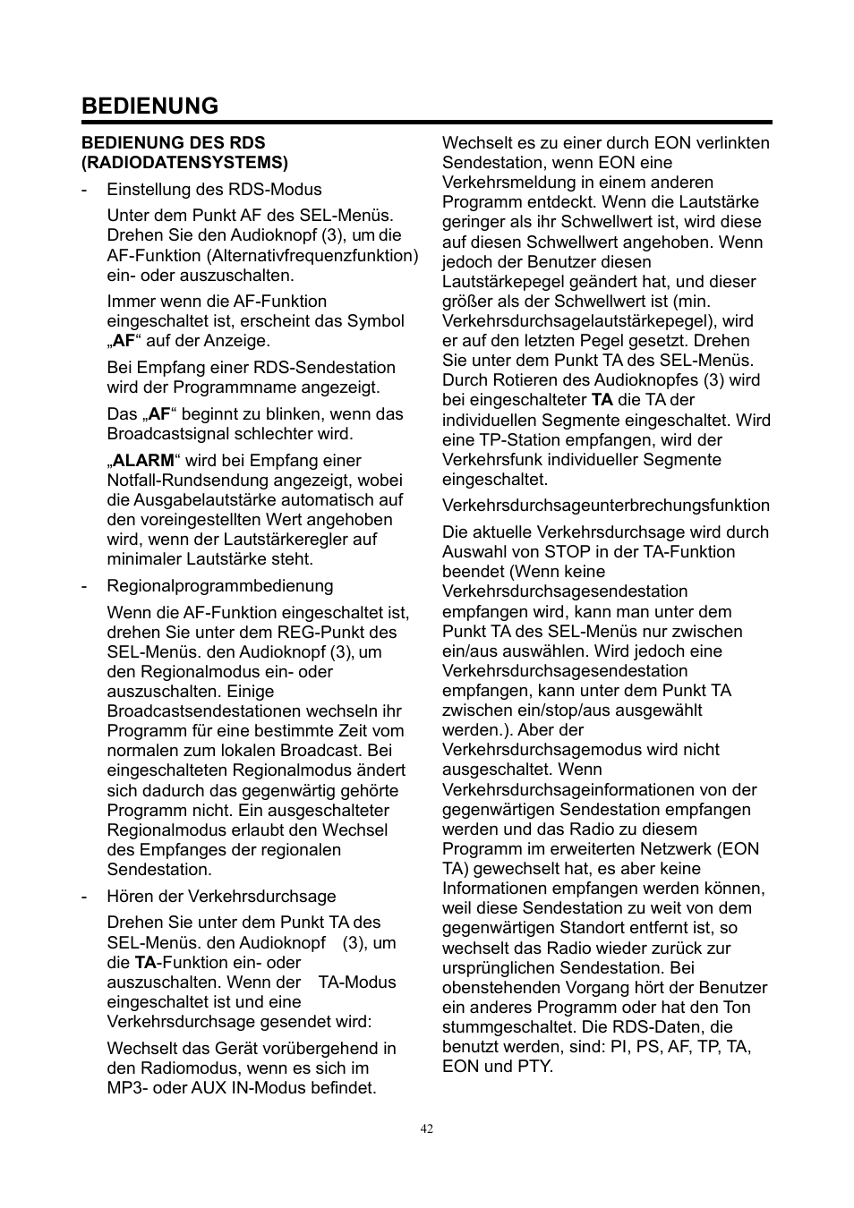 Bedienung | Lenco CS-420 User Manual | Page 42 / 80