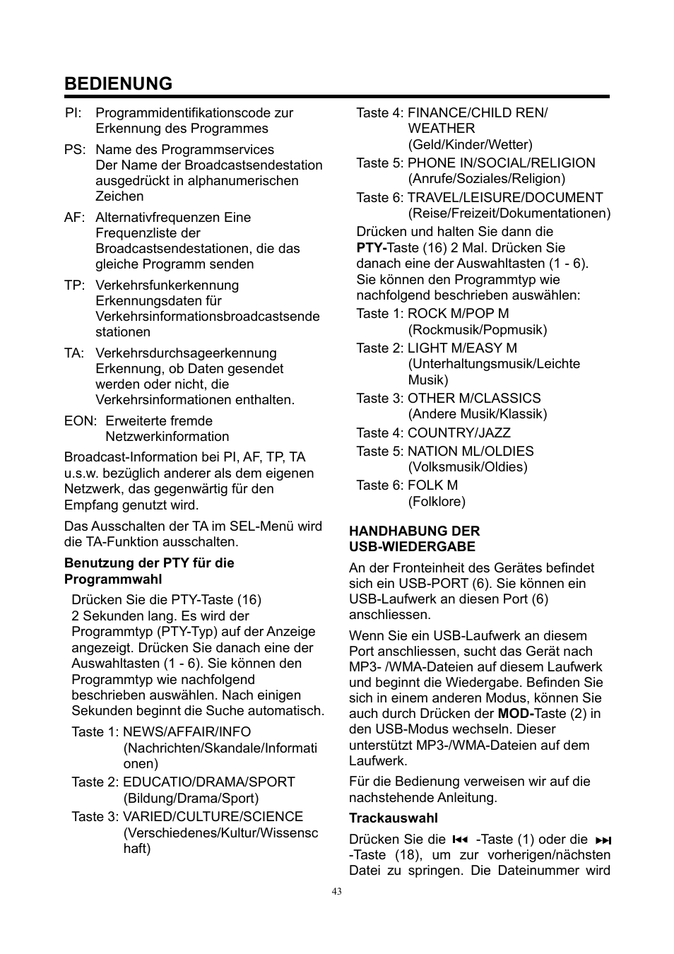 Bedienung | Lenco CS-420 User Manual | Page 43 / 80