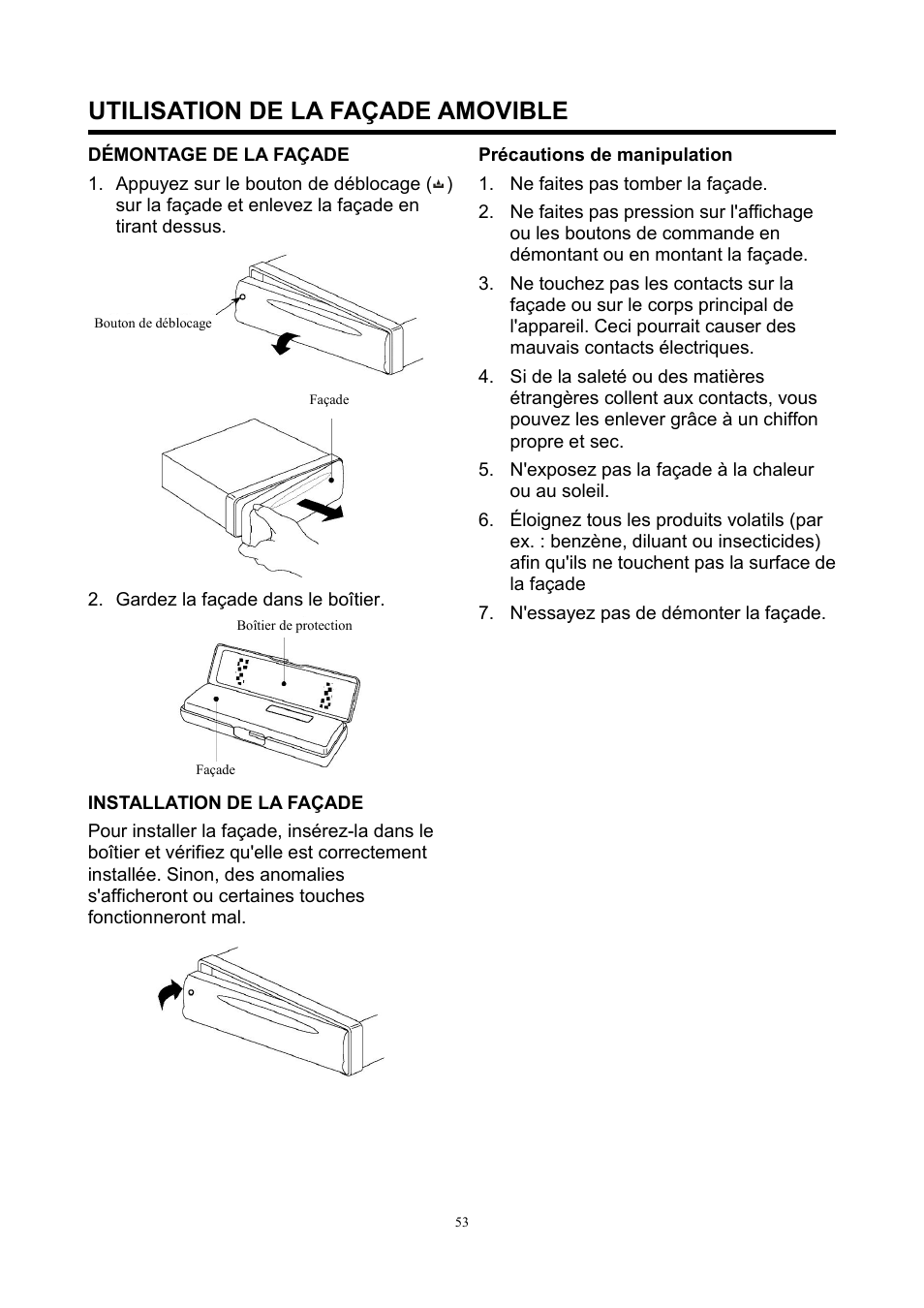 Utilisation de la façade amovible | Lenco CS-420 User Manual | Page 53 / 80