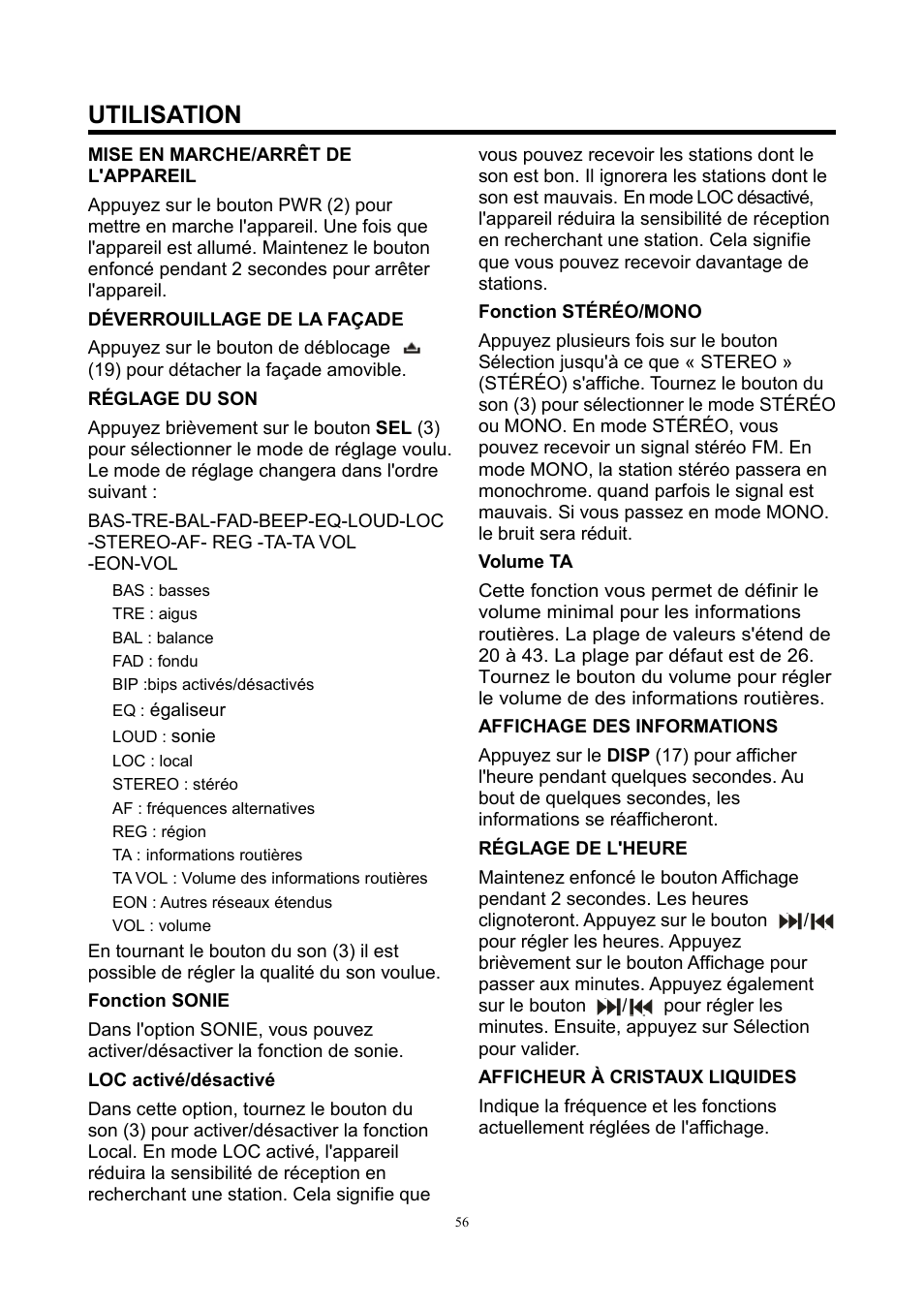 Utilisation | Lenco CS-420 User Manual | Page 56 / 80