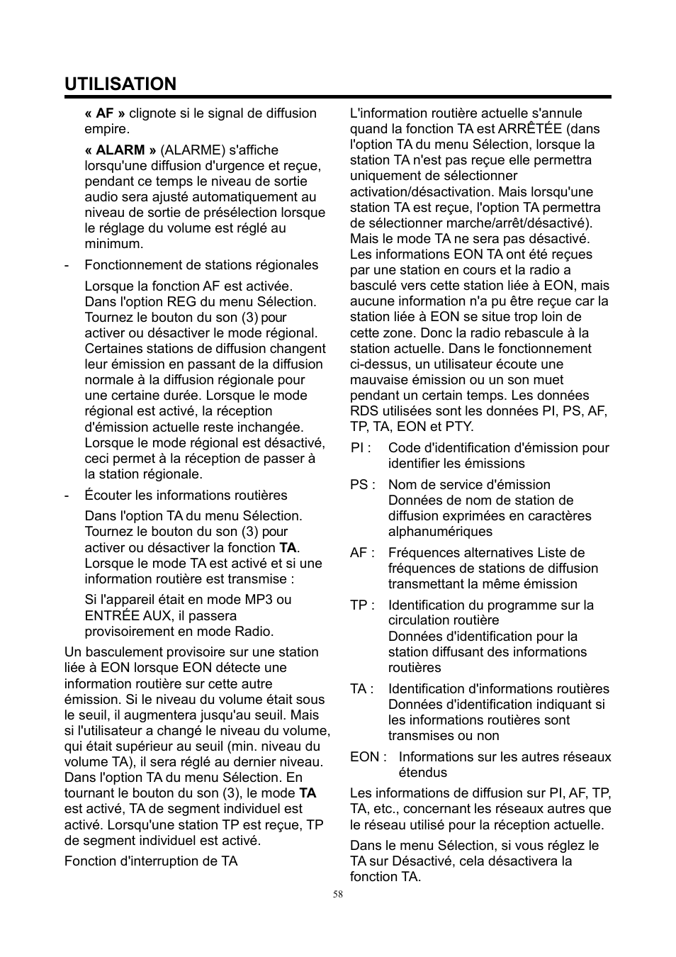 Utilisation | Lenco CS-420 User Manual | Page 58 / 80