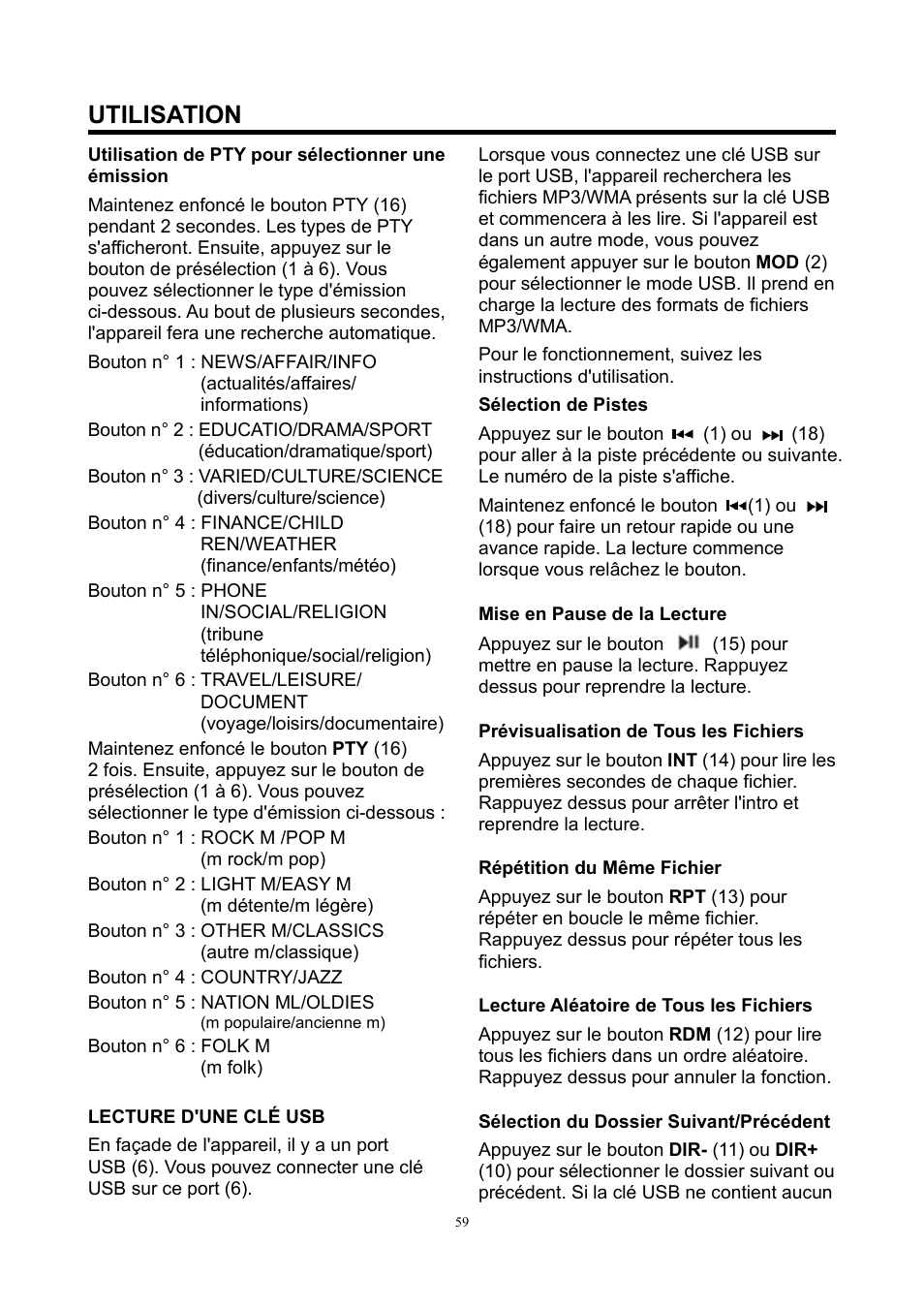 Utilisation | Lenco CS-420 User Manual | Page 59 / 80