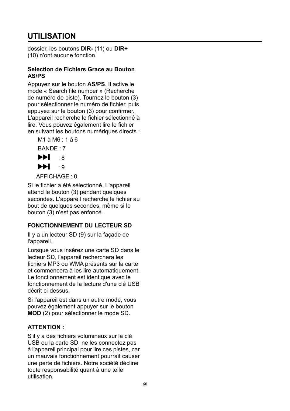 Utilisation | Lenco CS-420 User Manual | Page 60 / 80