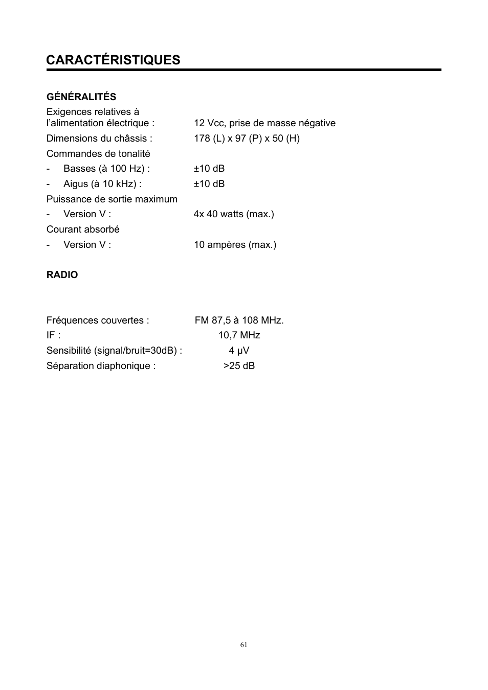 Caractéristiques | Lenco CS-420 User Manual | Page 61 / 80