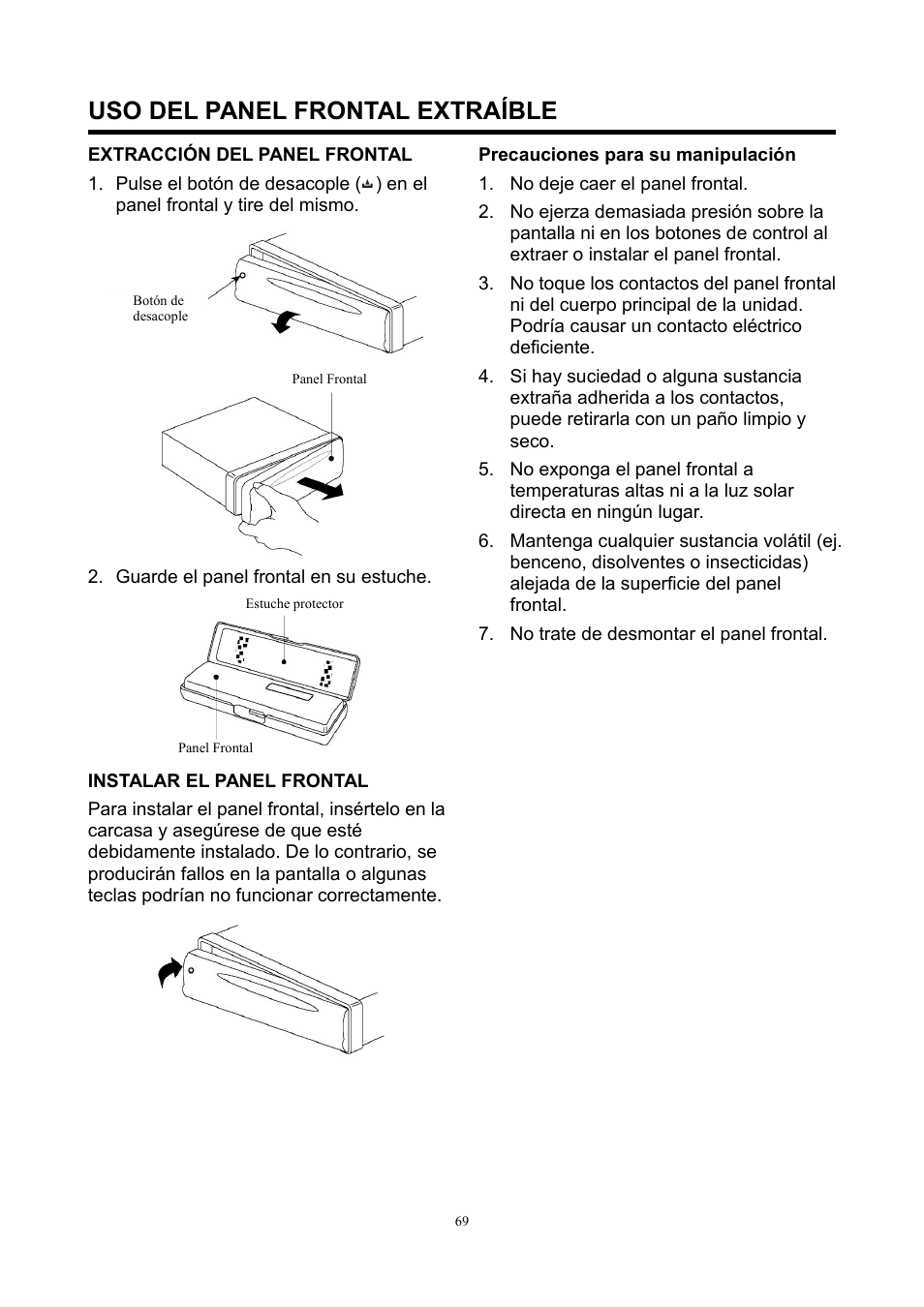 Uso del panel frontal extraíble | Lenco CS-420 User Manual | Page 69 / 80