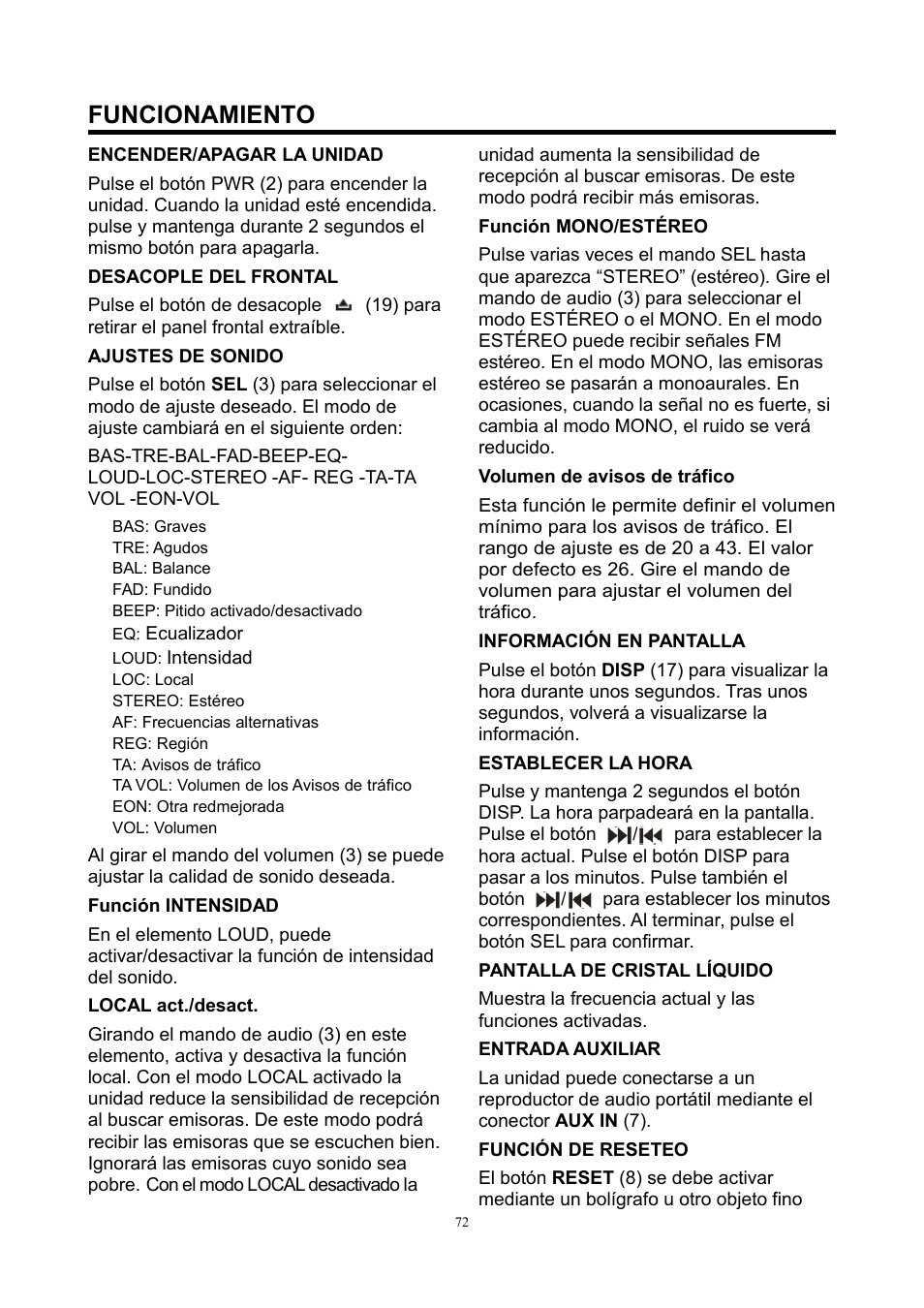 Funcionamiento | Lenco CS-420 User Manual | Page 72 / 80