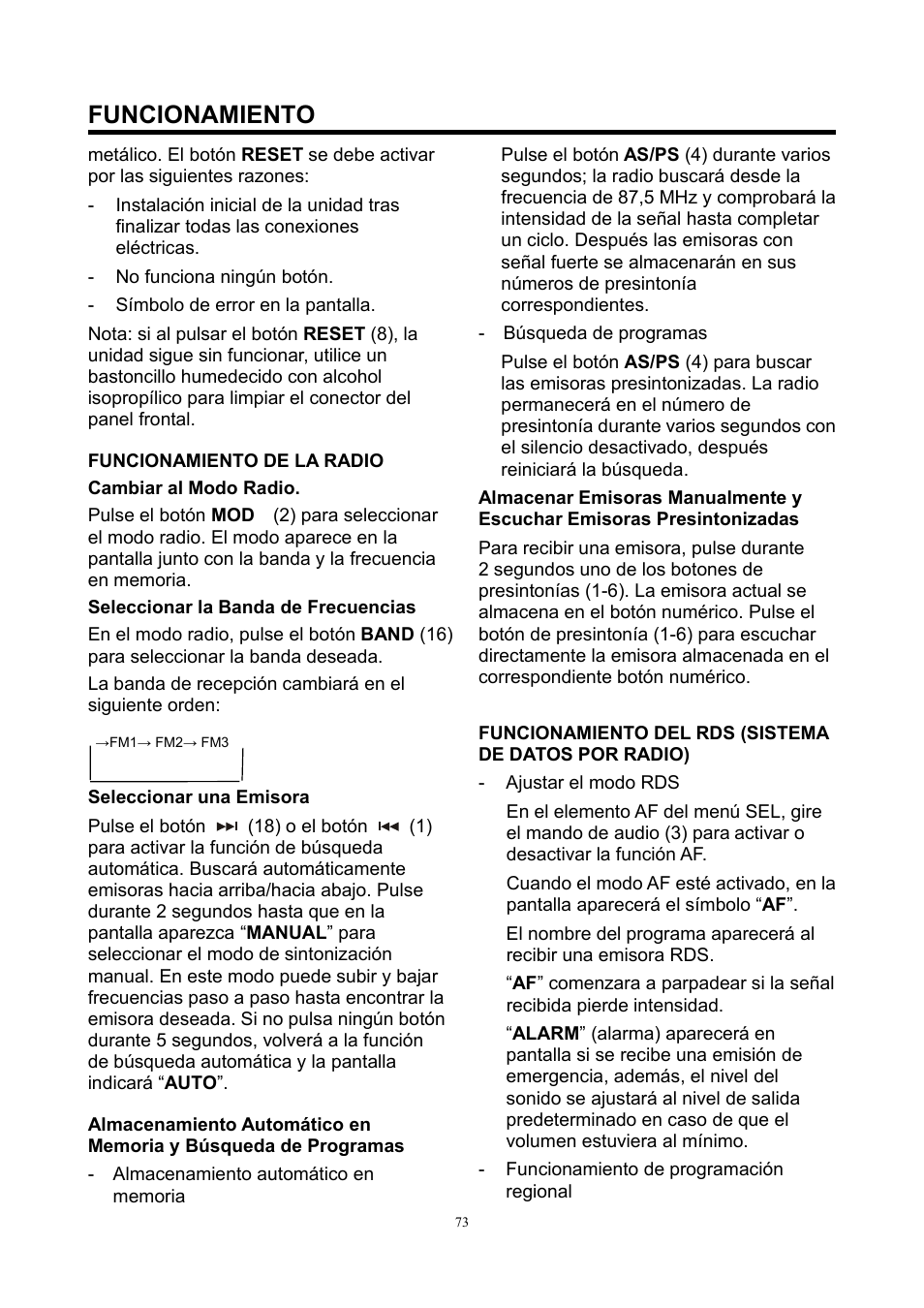 Funcionamiento | Lenco CS-420 User Manual | Page 73 / 80