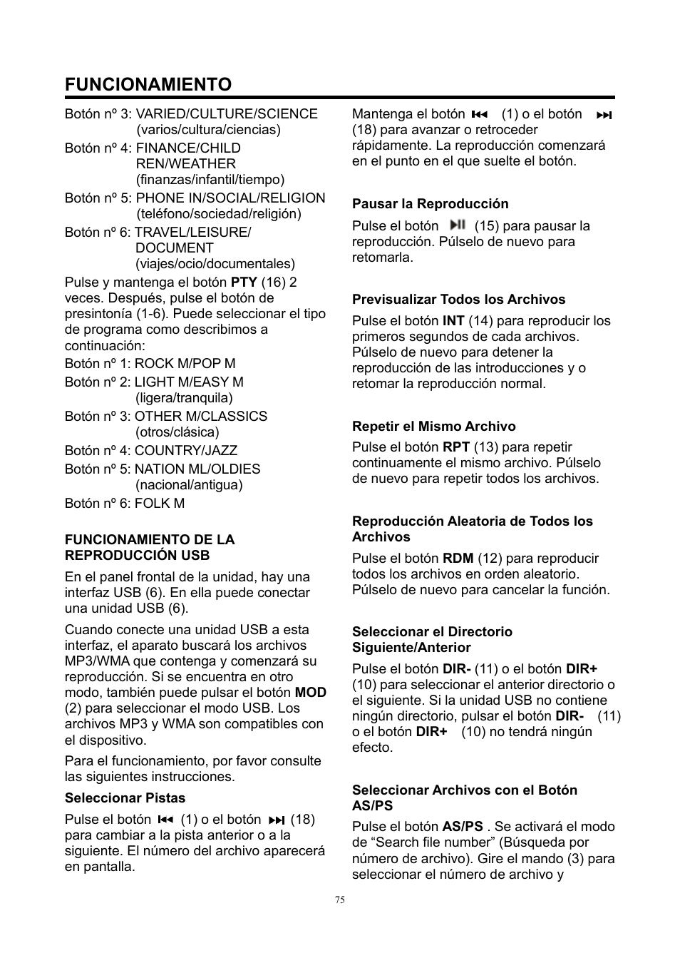 Funcionamiento | Lenco CS-420 User Manual | Page 75 / 80