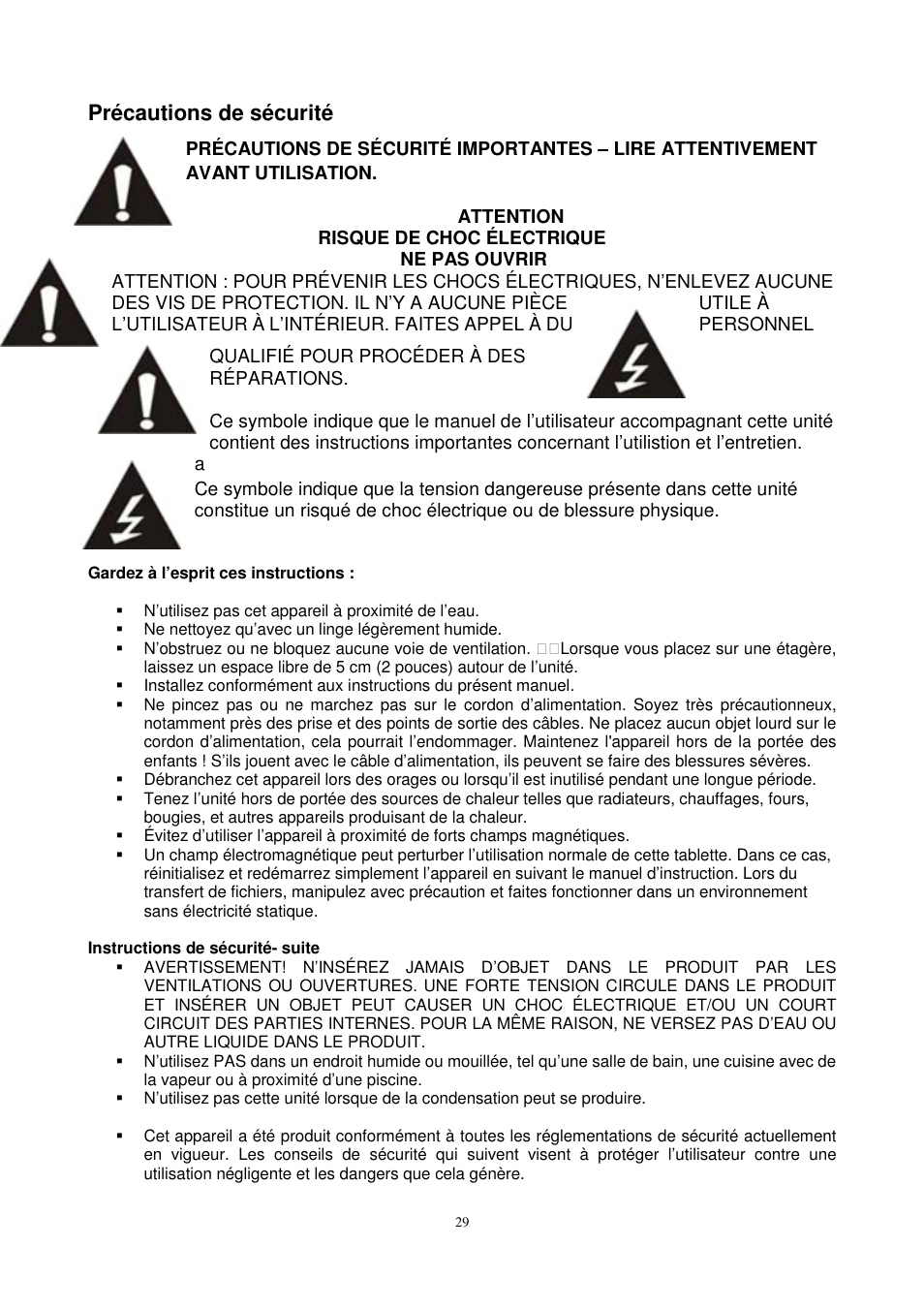 Précautions de sécurité | Lenco CS-430 BT User Manual | Page 30 / 71