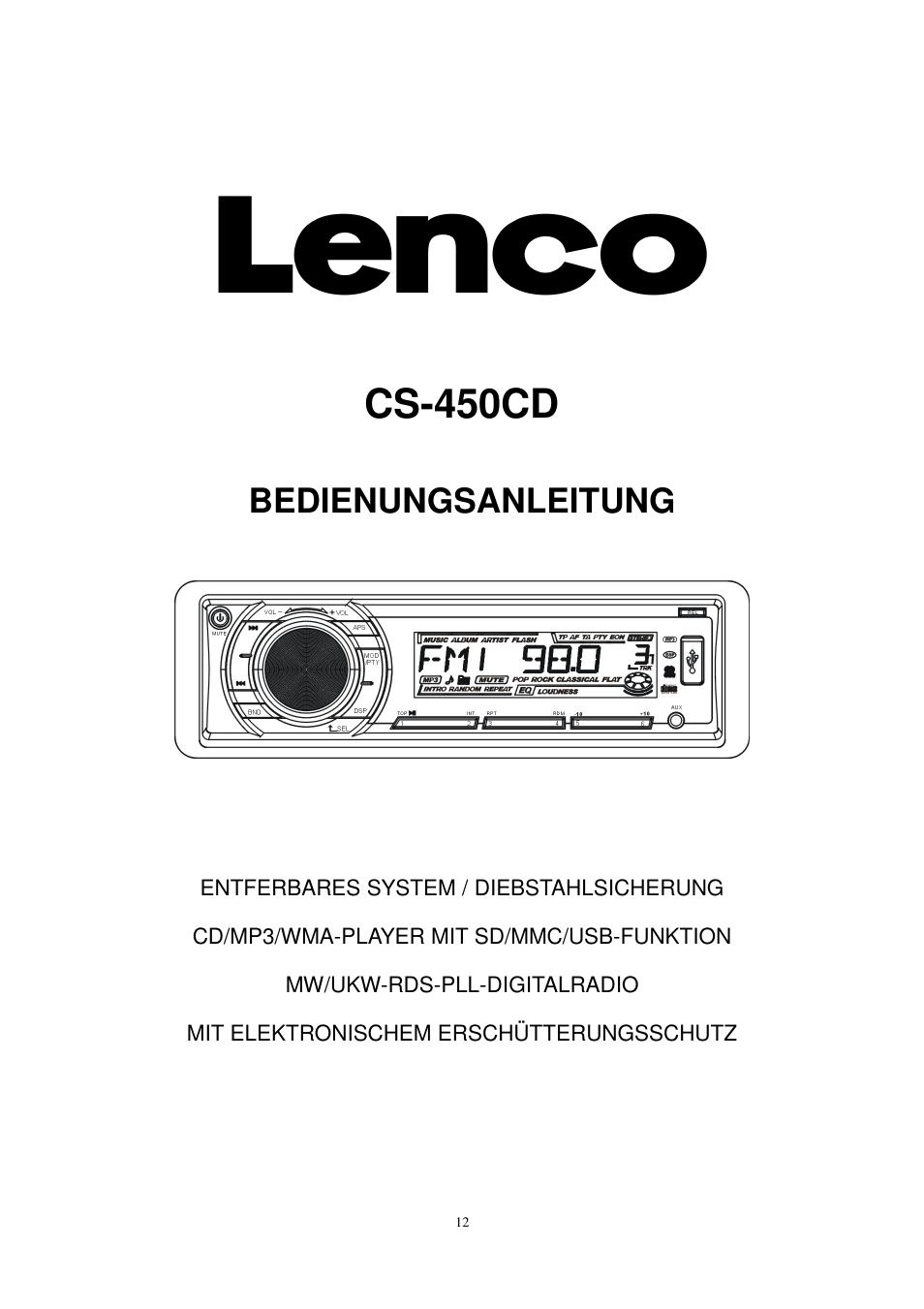 Cs-450cd, Bedienungsanleitung | Lenco CS-450 CD User Manual | Page 13 / 62