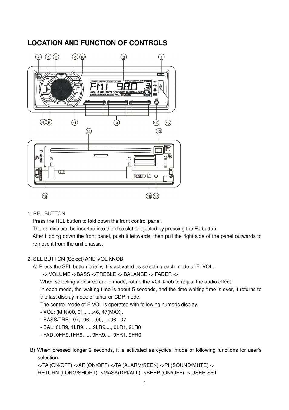 Location and function of controls | Lenco CS-450 CD User Manual | Page 3 / 62