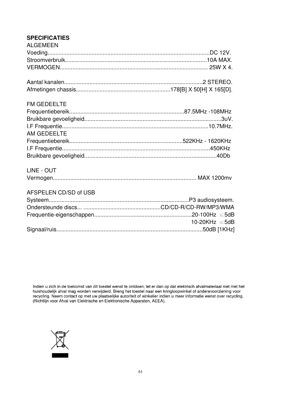 Lenco CS-450 CD User Manual | Page 62 / 62