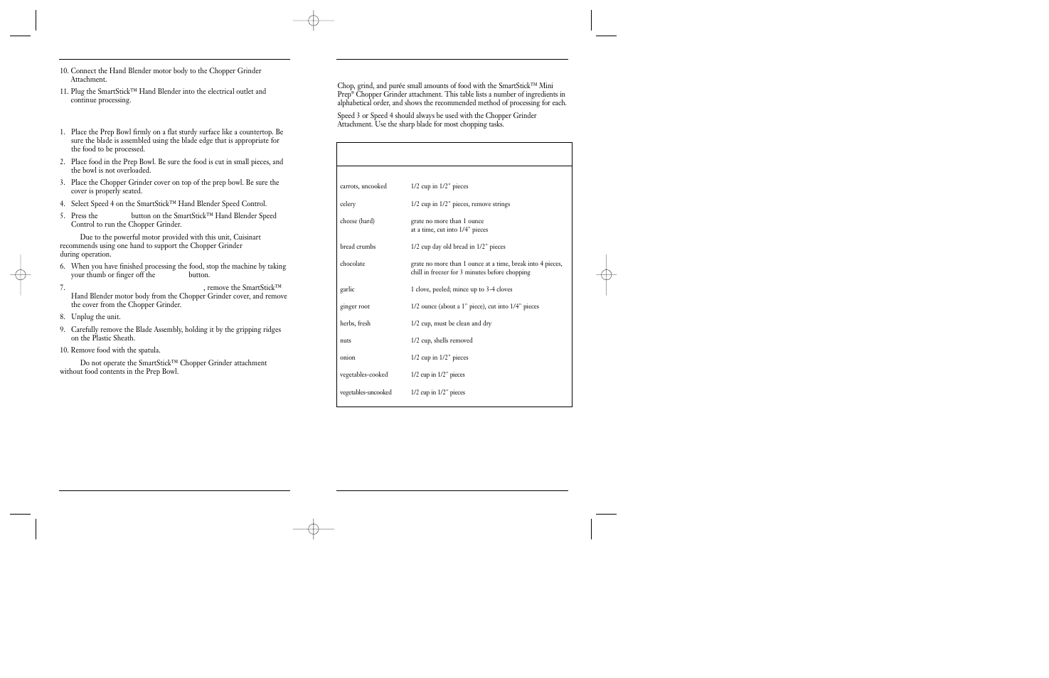 Operating techniques, Processing food | Cuisinart CSB-55 User Manual | Page 10 / 15