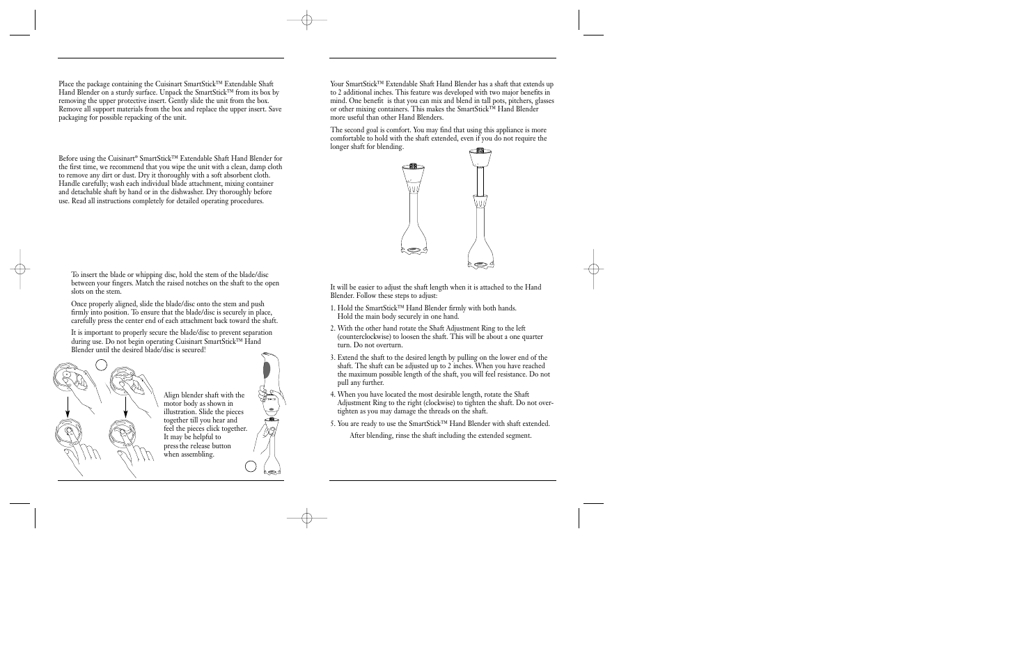 Shaft length adjustment, Before you begin, Hand blender assembly | Cuisinart CSB-55 User Manual | Page 4 / 15