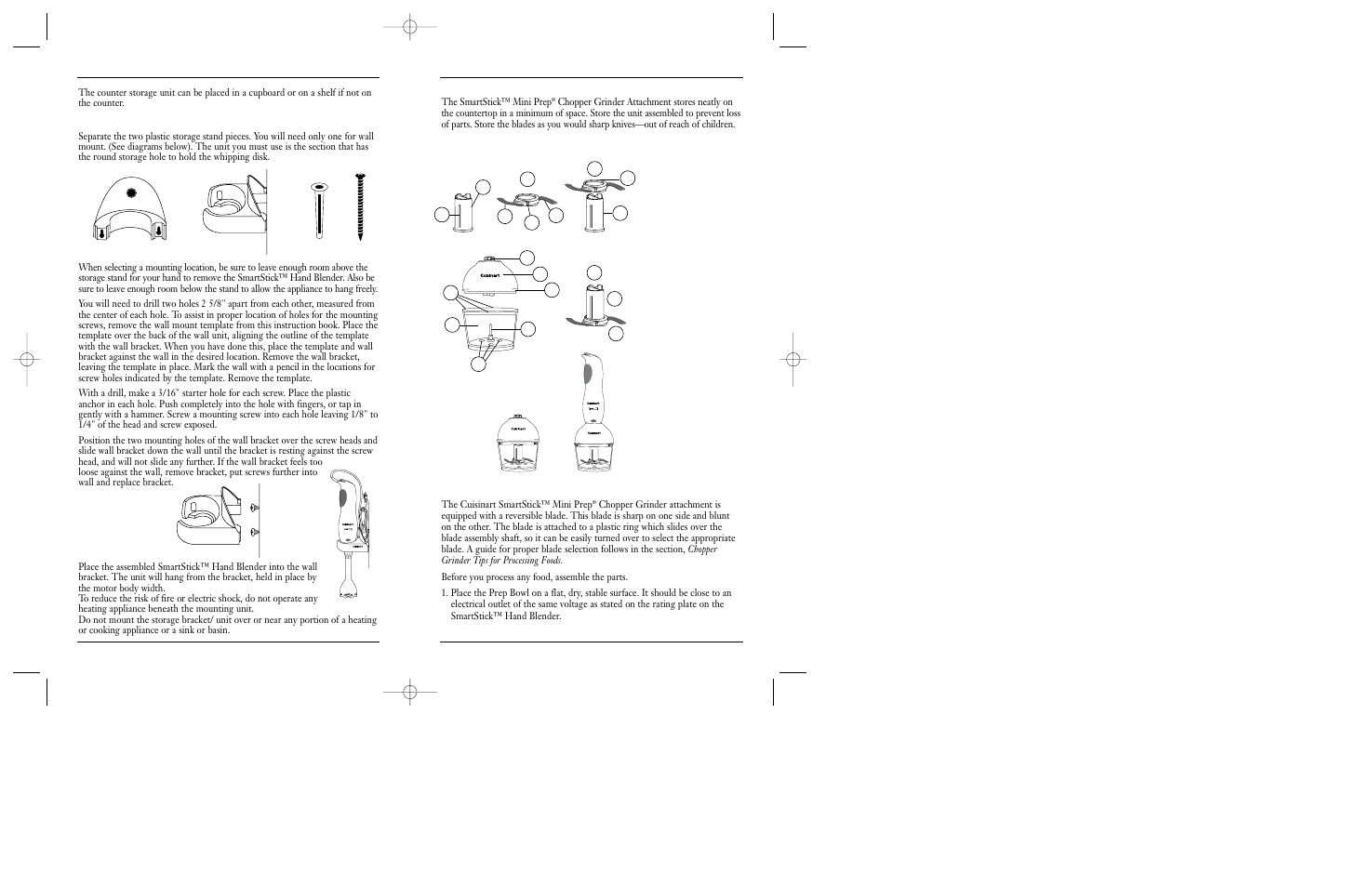 Chopper grinder parts and assembly, Wall mount option | Cuisinart CSB-55 User Manual | Page 7 / 15