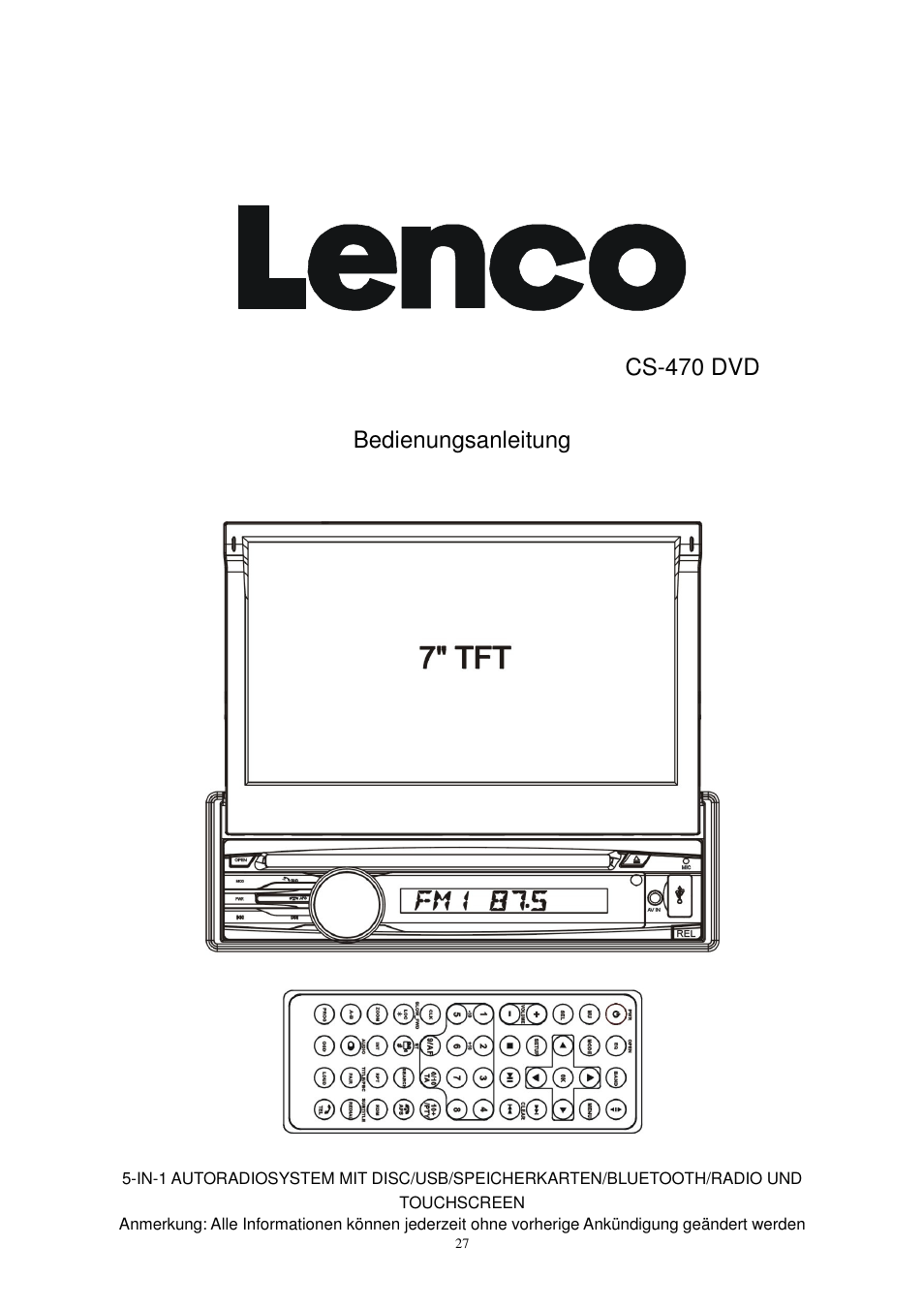 Cs-470 dvd, Bedienungsanleitung | Lenco CS-470 DVD User Manual | Page 28 / 141