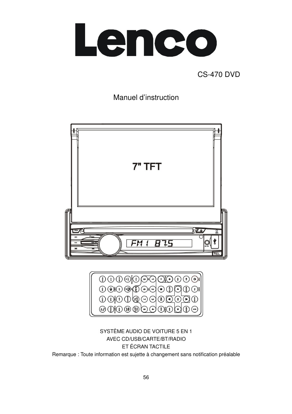 Cs-470 dvd, Manuel d’instruction | Lenco CS-470 DVD User Manual | Page 57 / 141