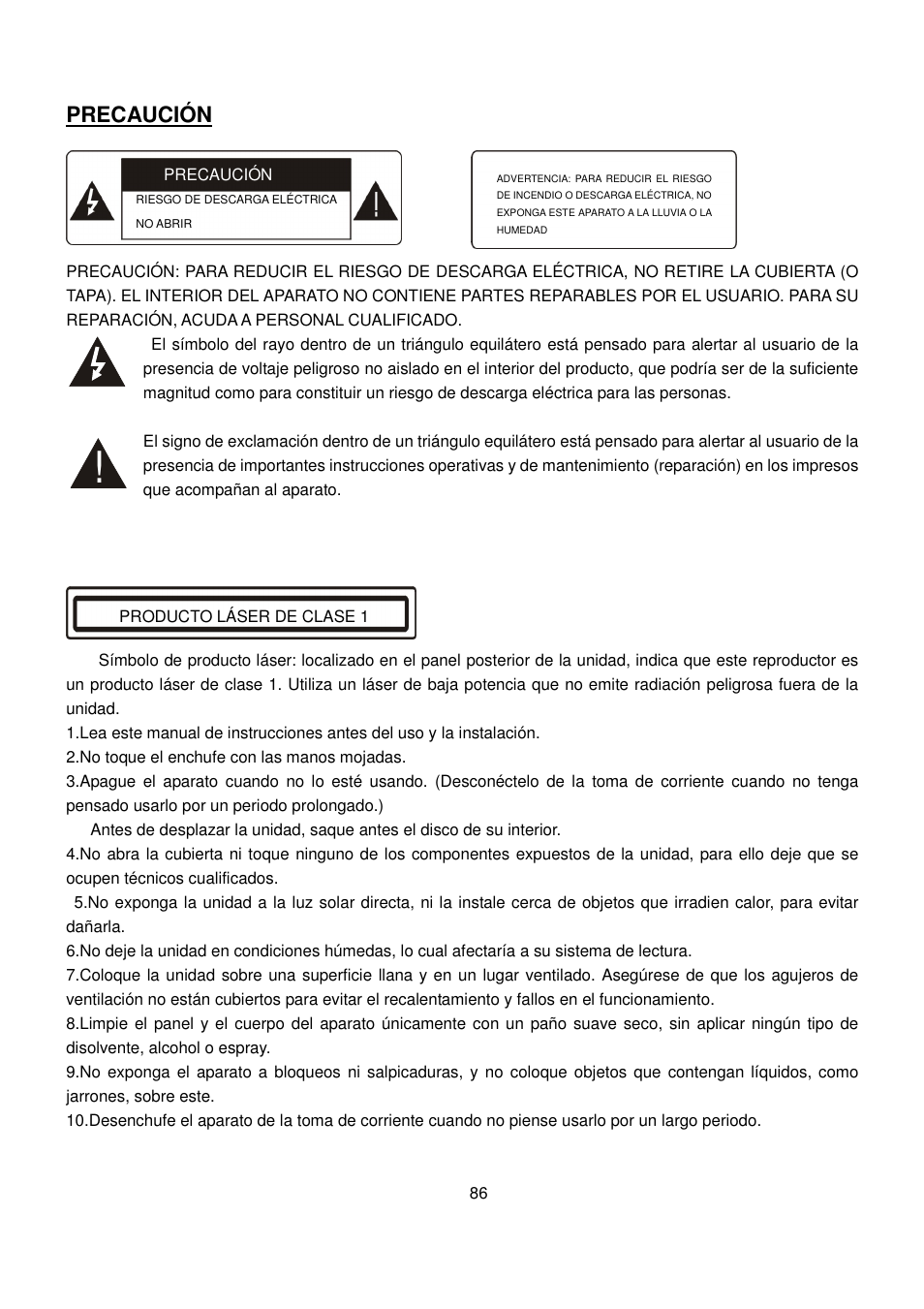 Precaución | Lenco CS-470 DVD User Manual | Page 87 / 141