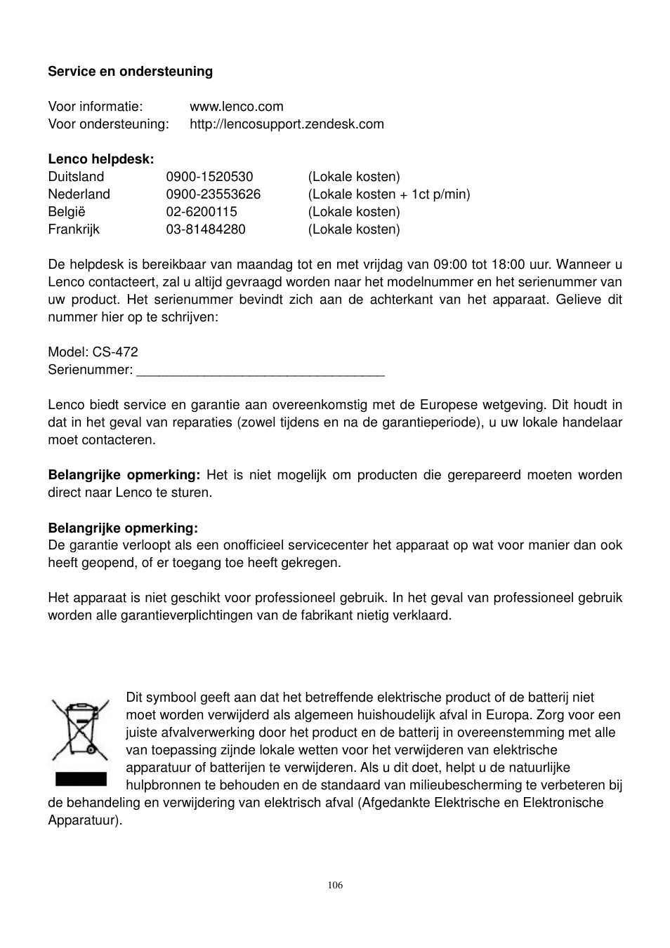 Lenco CS-472 User Manual | Page 107 / 108