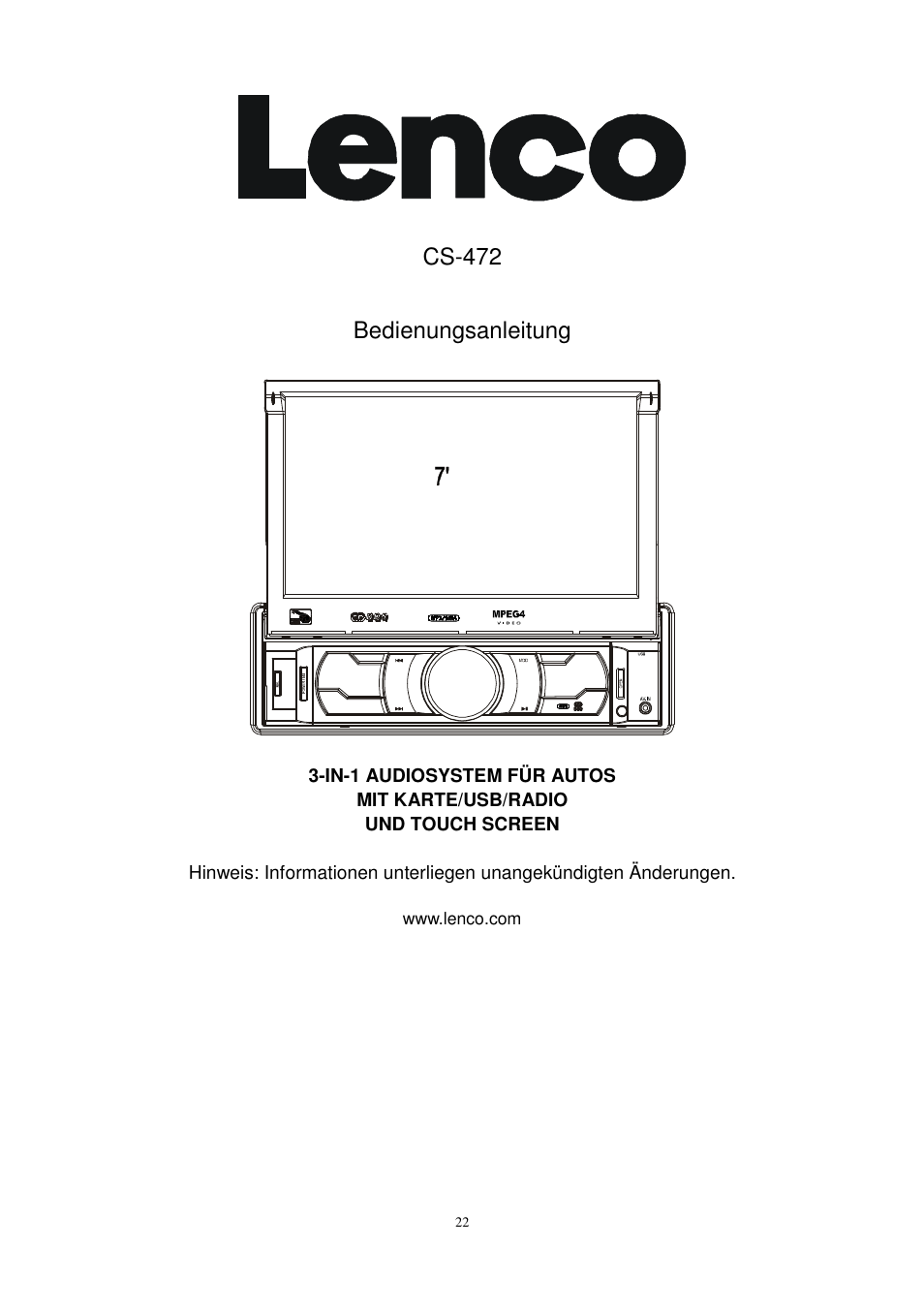 Cs-472, Bedienungsanleitung | Lenco CS-472 User Manual | Page 23 / 108