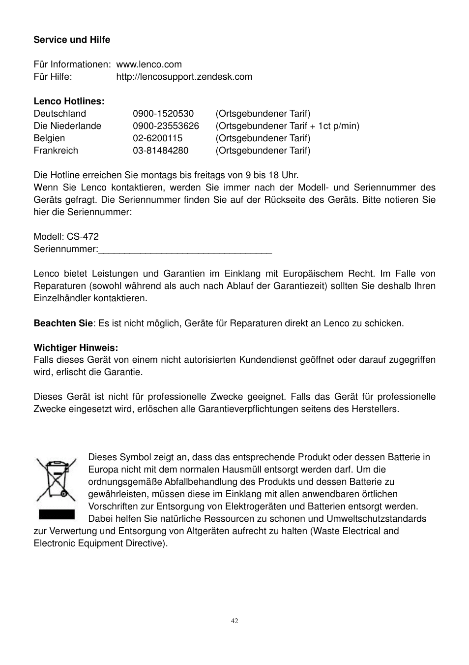 Lenco CS-472 User Manual | Page 43 / 108
