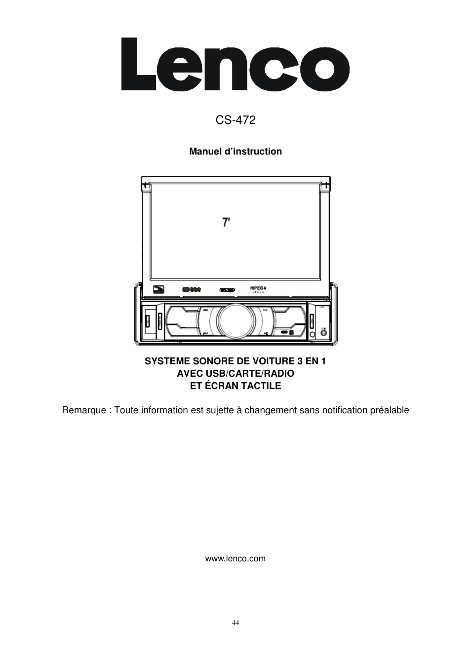 Cs-472 | Lenco CS-472 User Manual | Page 45 / 108