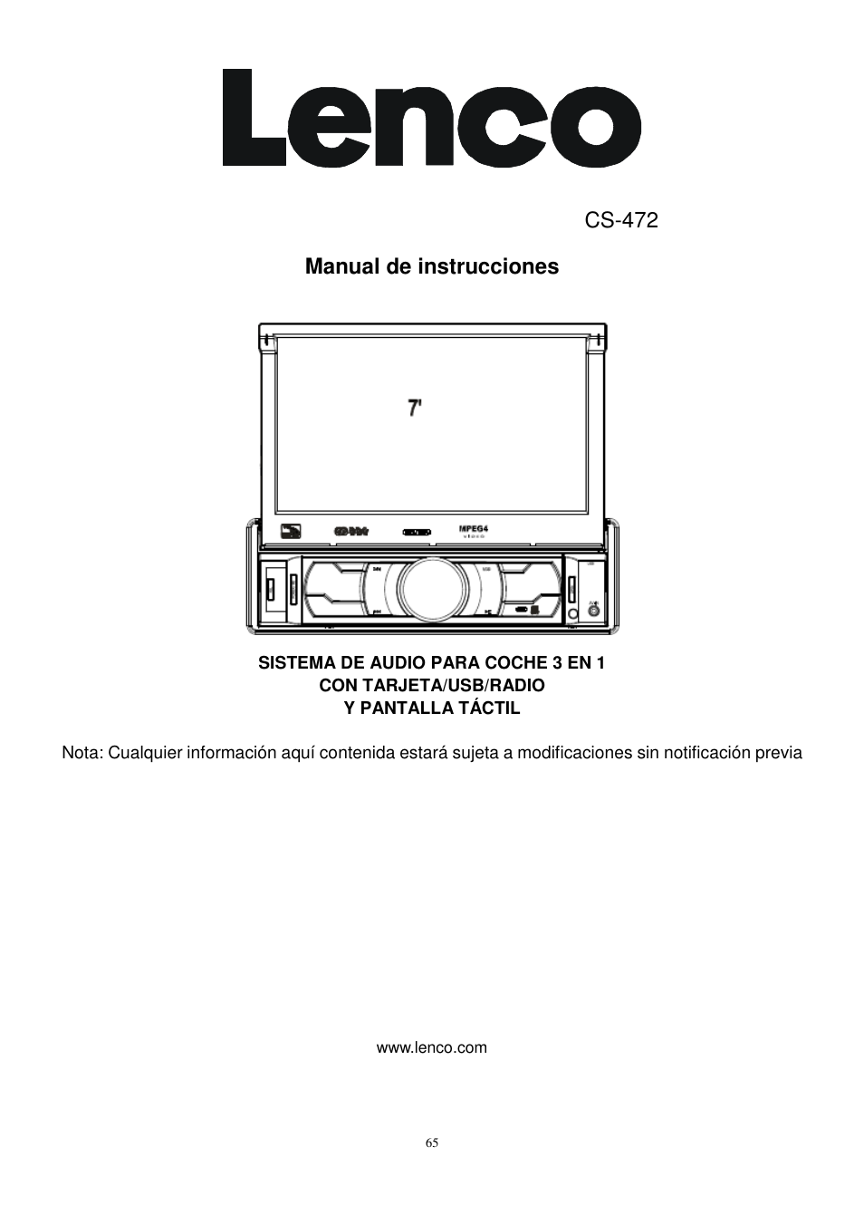 Cs-472 manual de instrucciones | Lenco CS-472 User Manual | Page 66 / 108