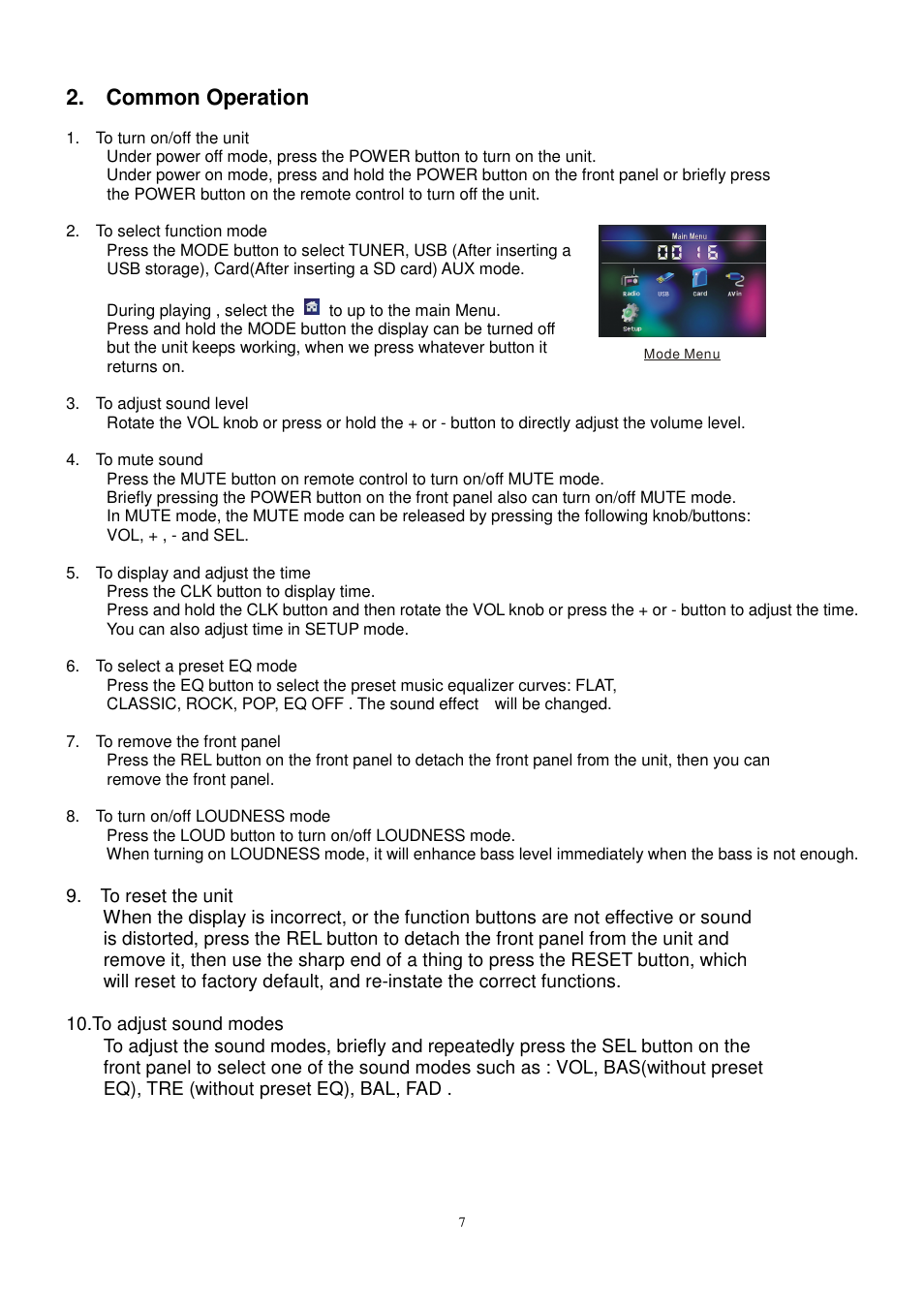 Common operation | Lenco CS-472 User Manual | Page 8 / 108