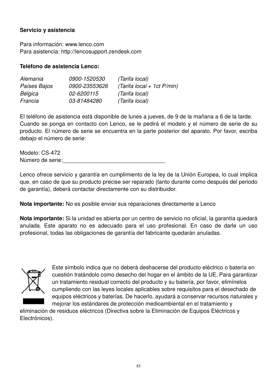 Lenco CS-472 User Manual | Page 86 / 108