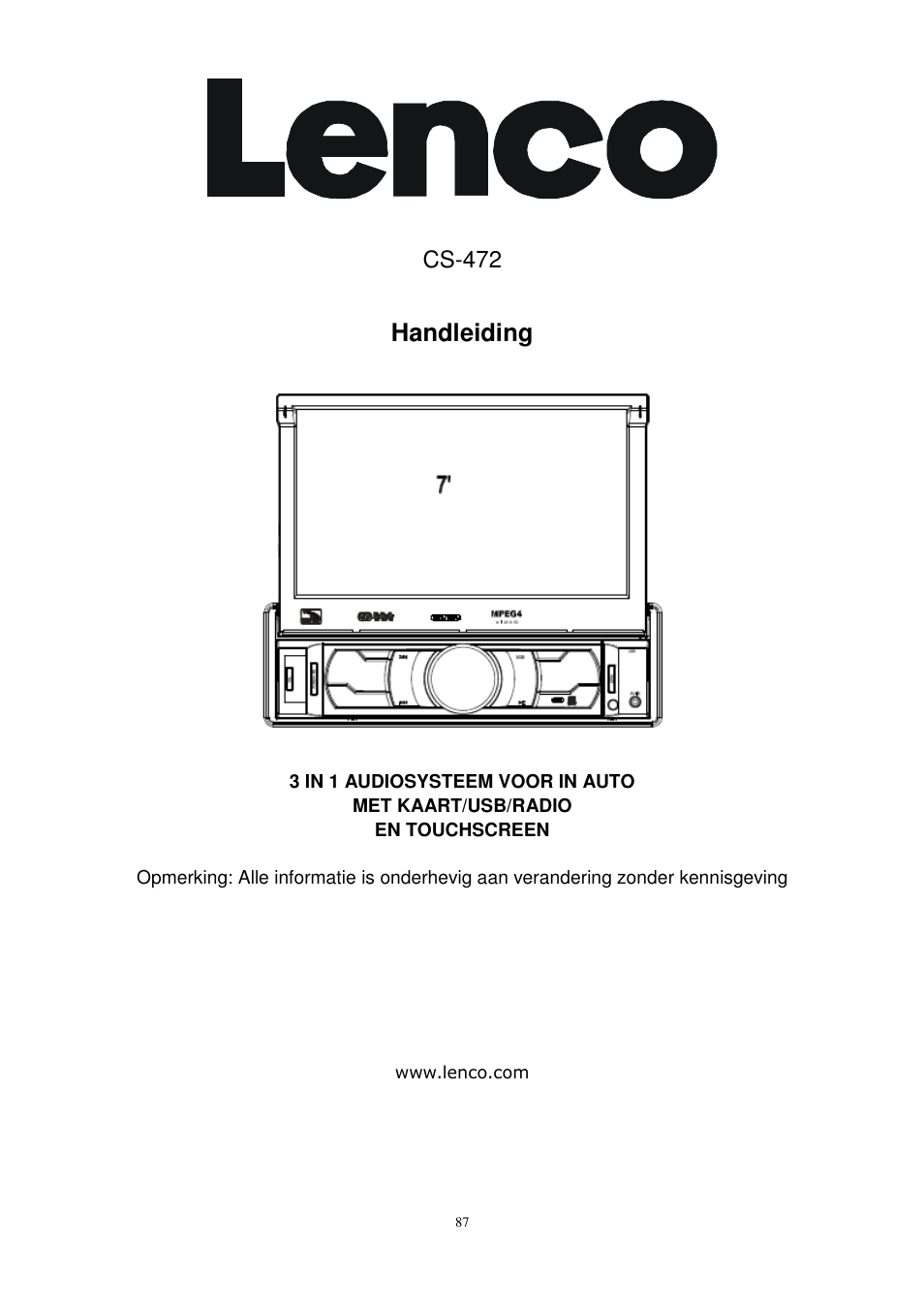 Handleiding, Cs-472 | Lenco CS-472 User Manual | Page 88 / 108