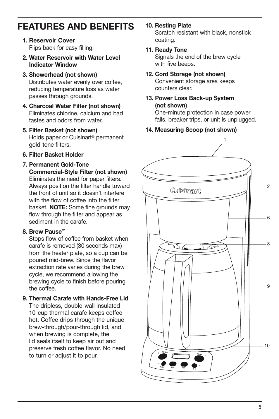 Features and benefits | Cuisinart FLAVORBREW DCC-755 User Manual | Page 5 / 12