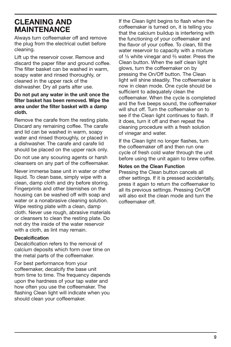 Cleaning and maintenance | Cuisinart FLAVORBREW DCC-755 User Manual | Page 9 / 12