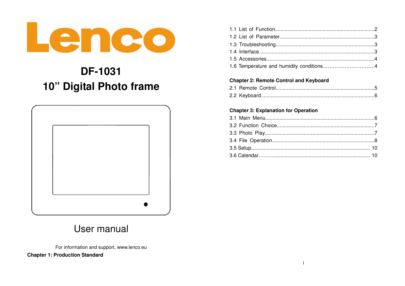 Lenco DF-1031 User Manual | 6 pages