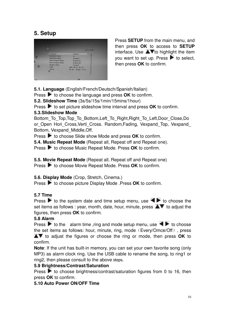 Setup | Lenco DF-1200 User Manual | Page 10 / 13