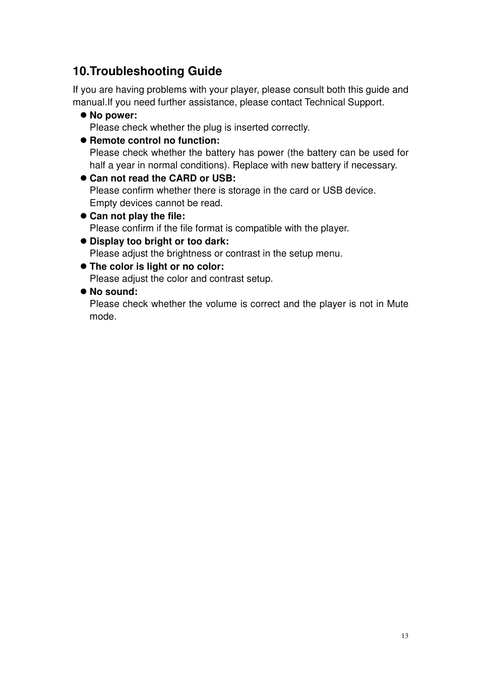 Troubleshooting guide | Lenco DF-1200 User Manual | Page 13 / 13