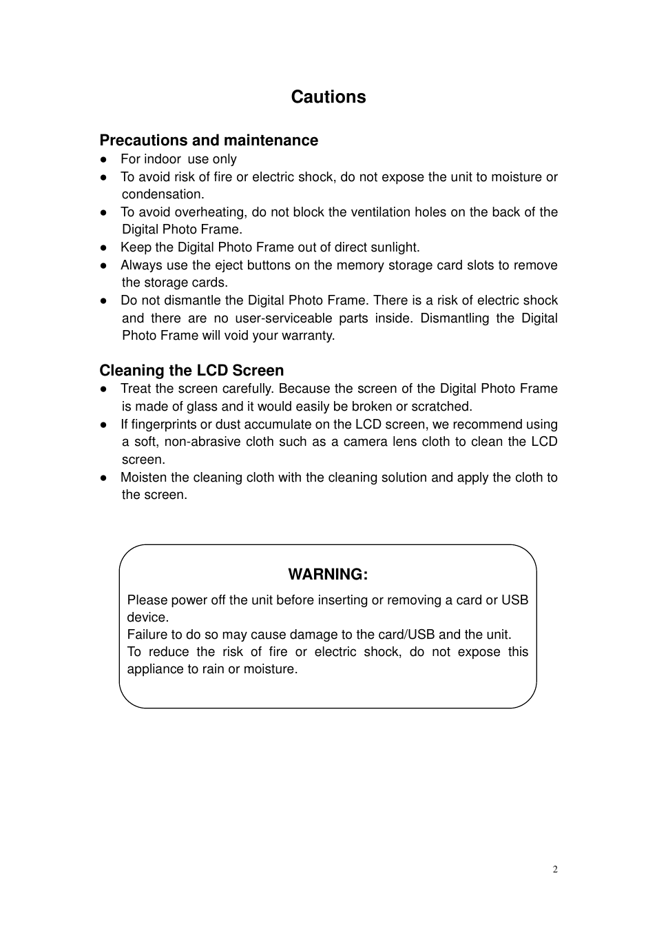 Cautions | Lenco DF-1200 User Manual | Page 2 / 13