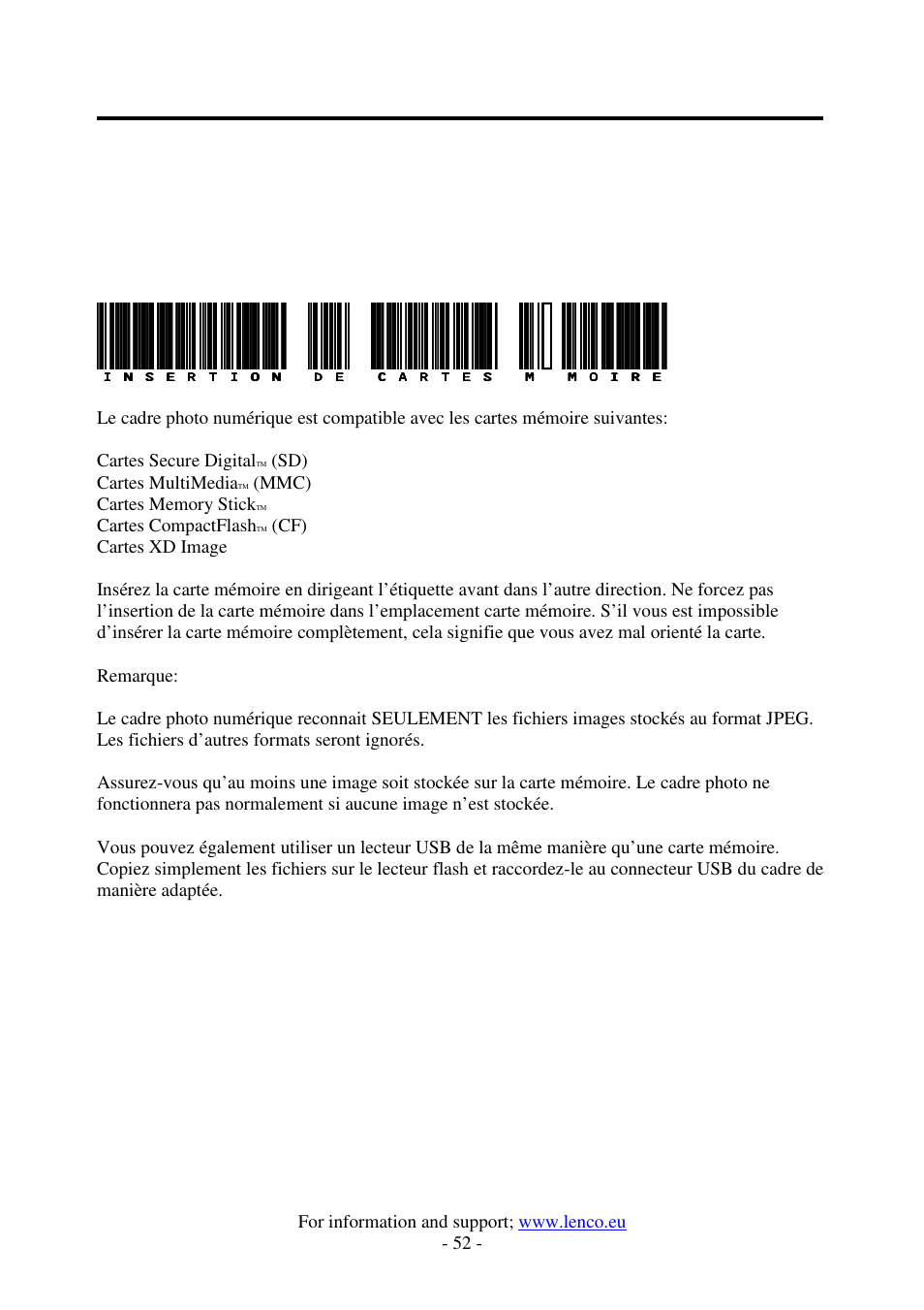 Insertion de cartes m moire | Lenco DF-1520 User Manual | Page 56 / 123