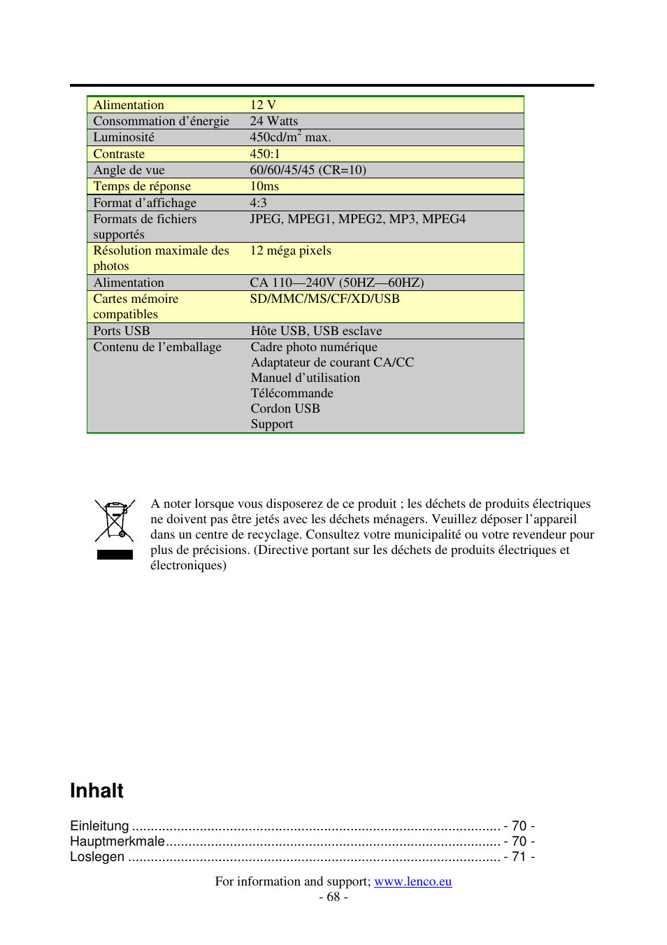 Inhalt | Lenco DF-1520 User Manual | Page 72 / 123