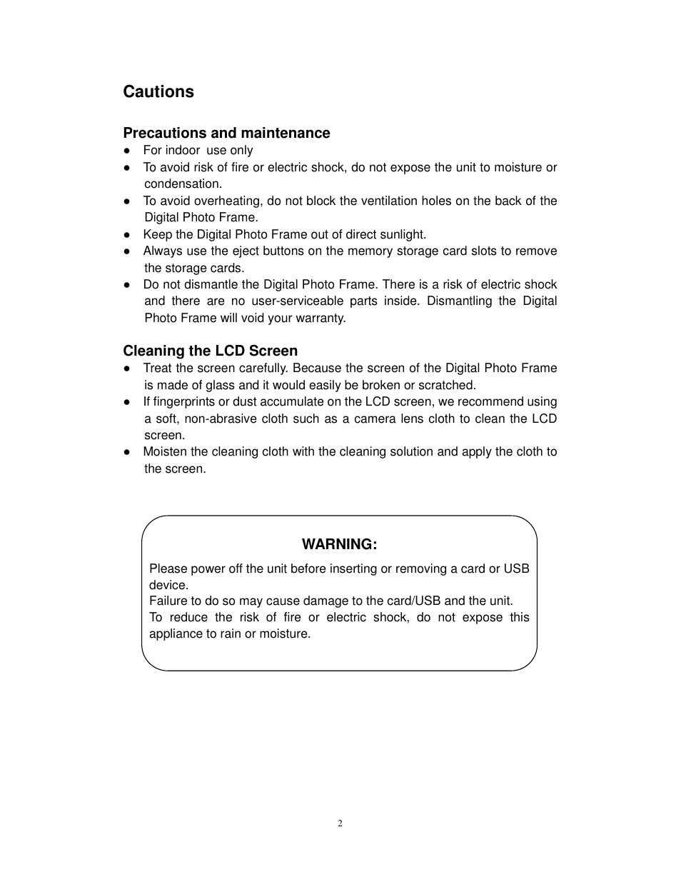 Cautions | Lenco DF-705 User Manual | Page 2 / 10