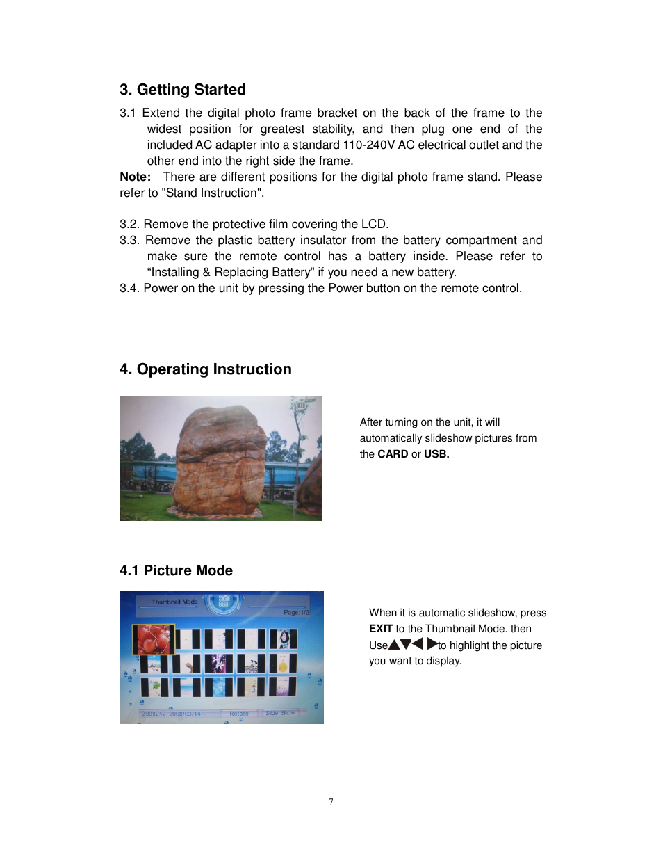 Getting started, Operating instruction | Lenco DF-705 User Manual | Page 7 / 10